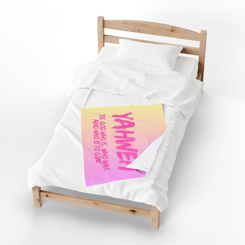 Yahweh Velveteen Plush Blanket – Pink Gradient Faith Throw with Scripture Text