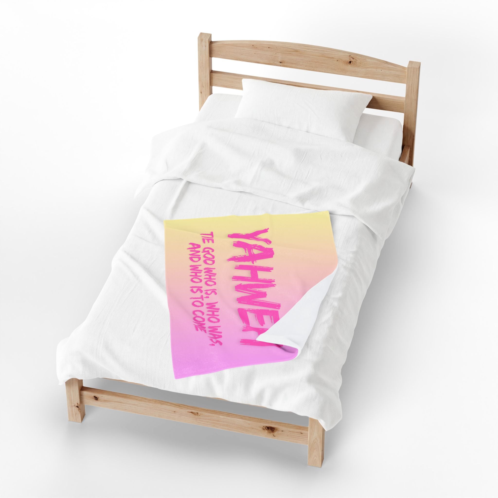 Yahweh Velveteen Plush Blanket – Pink Gradient Faith Throw with Scripture Text