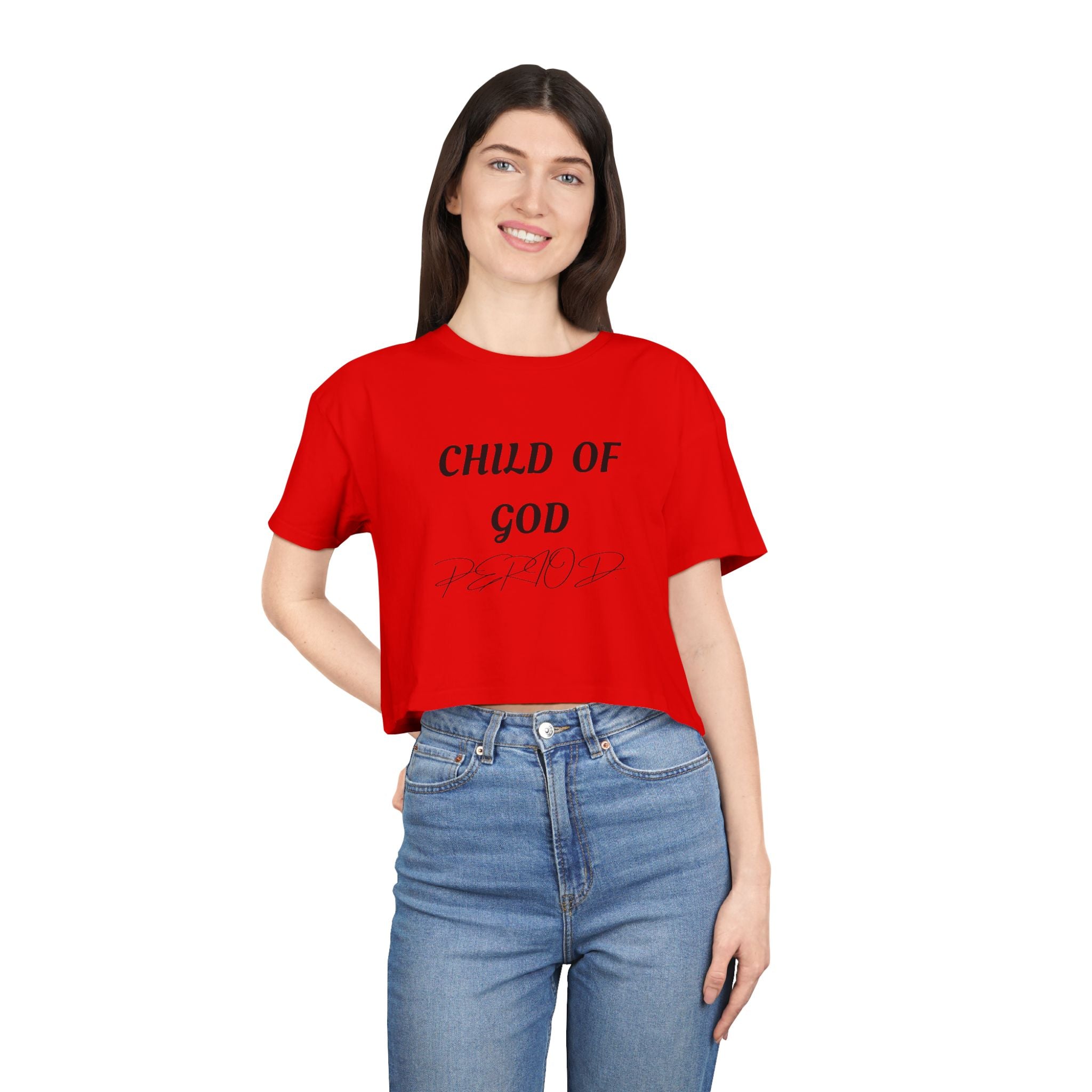 Child of God Crop Tee — "God Don't Play Bout Me" Christian Faith Women's Crop Top