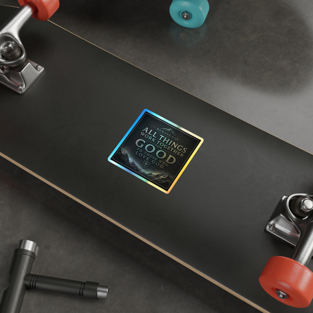 Holographic Faith Sticker — "All Things Work Together for Good" (Romans 8:28)