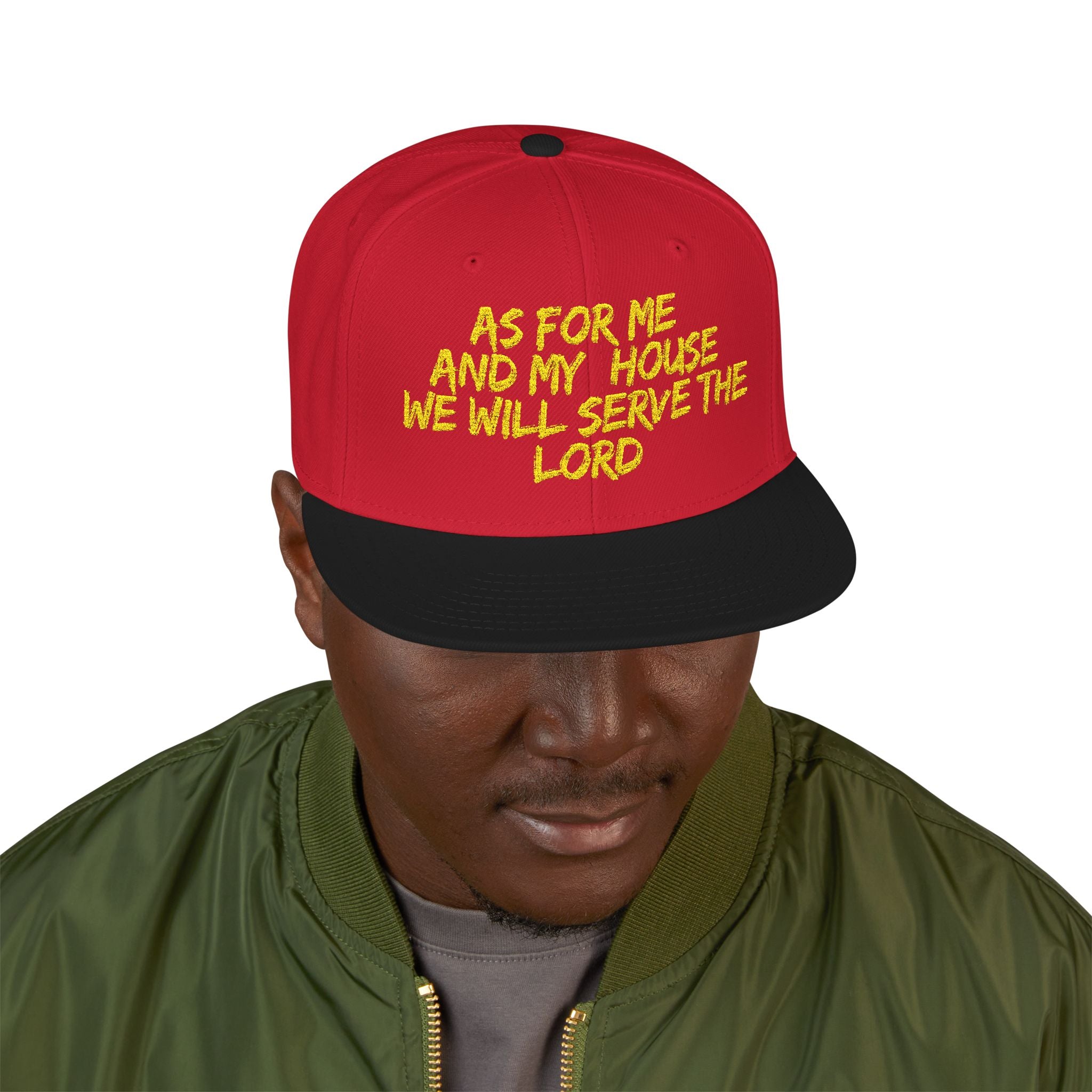 Embroidered Snapback Hat — “As For Me And My House, We Will Serve the Lord” Streetwear Cap