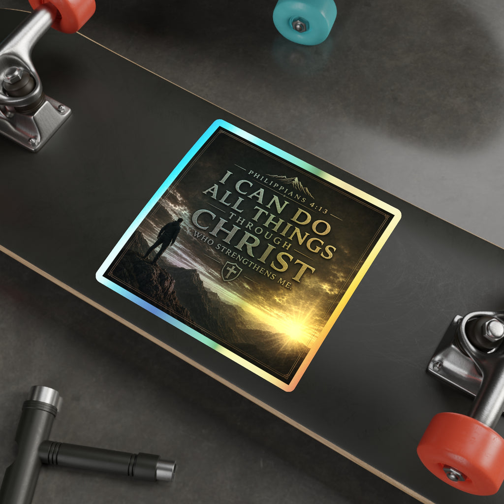 Holographic Die-Cut Sticker — "I Can Do All Things Through Christ" (Philippians 4:13)
