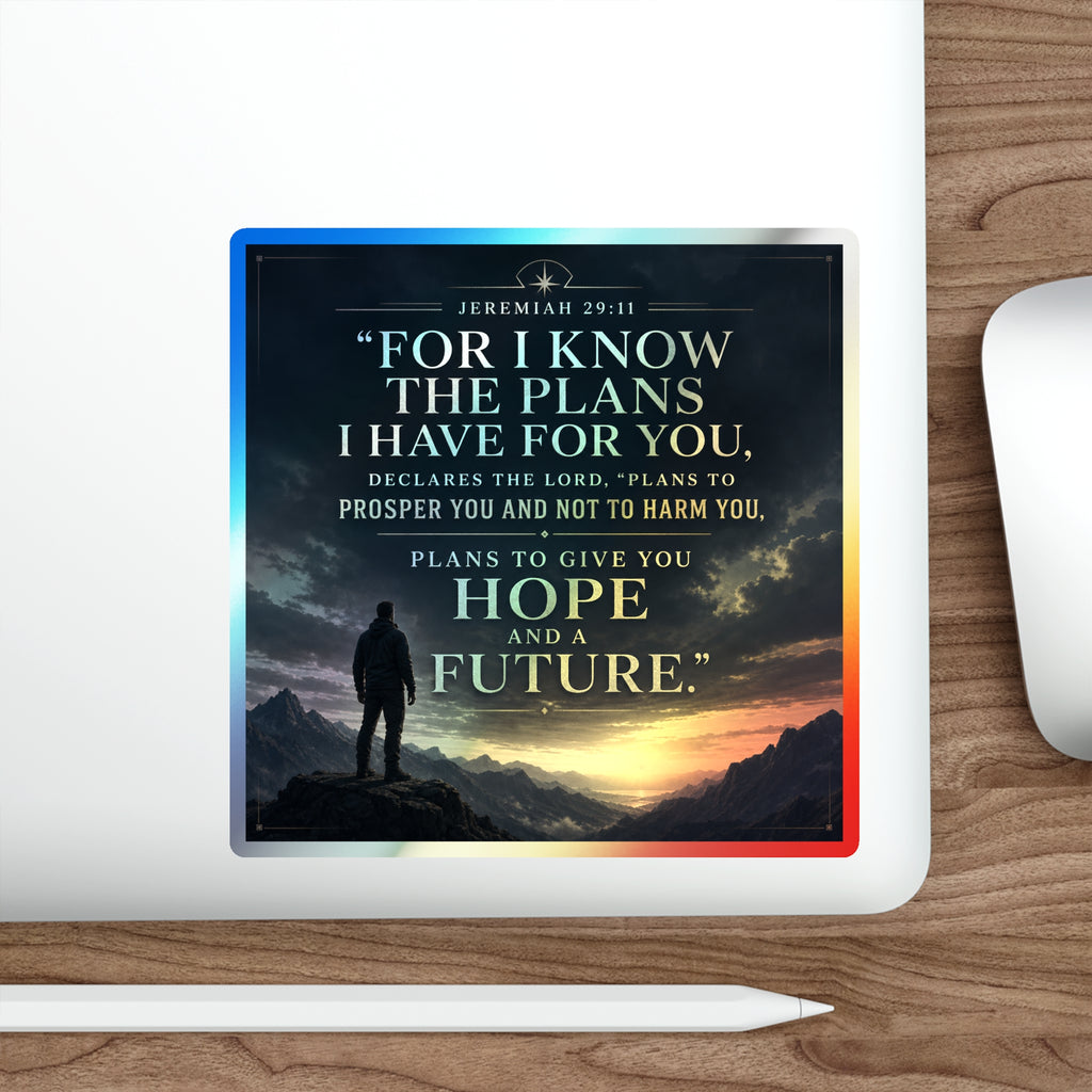 Holographic Die-Cut Sticker — "For I Know the Plans I Have for You" (Jeremiah 29:11)