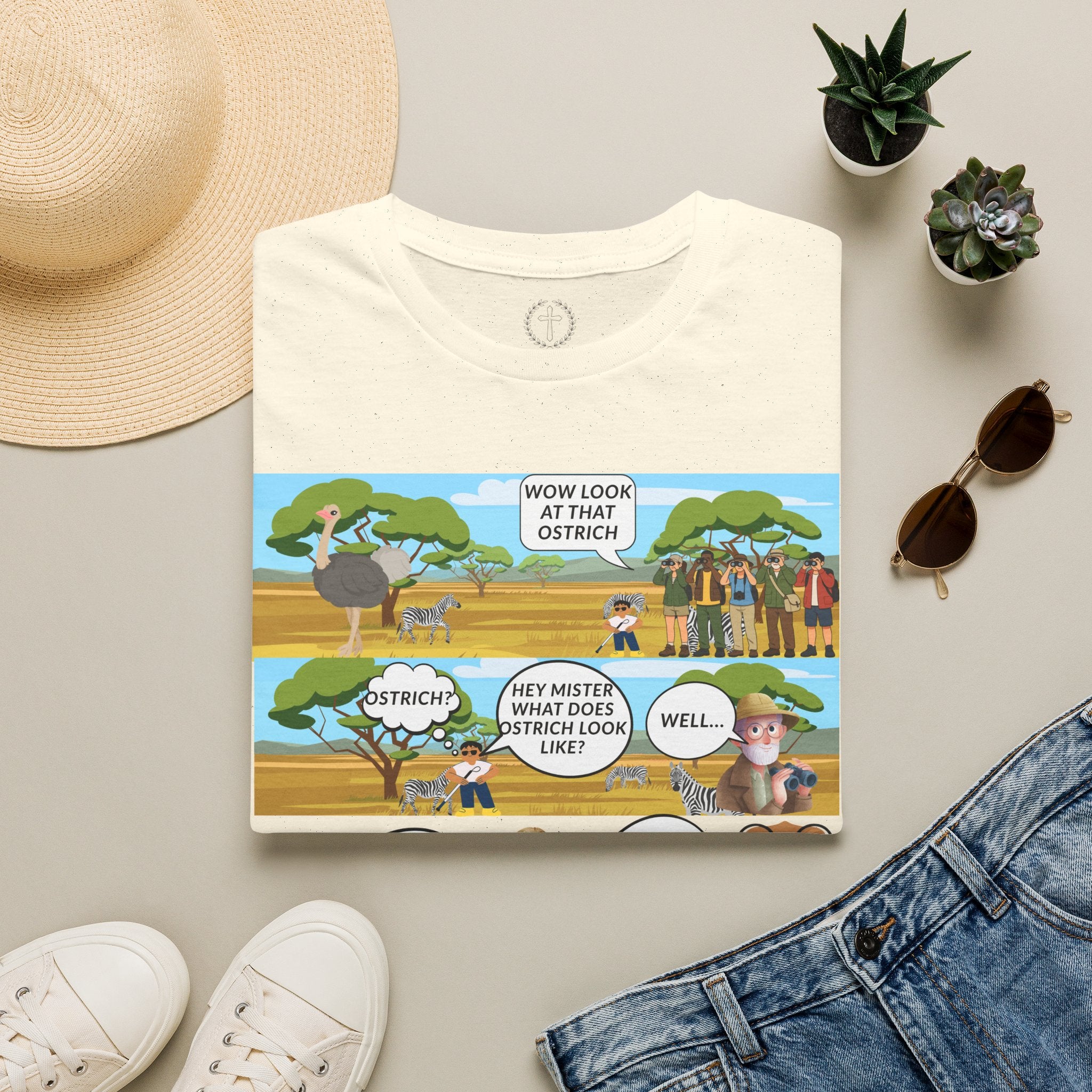 T-Shirt — Funny Biblical Ostrich Comic (Habakkuk 2:2-3)