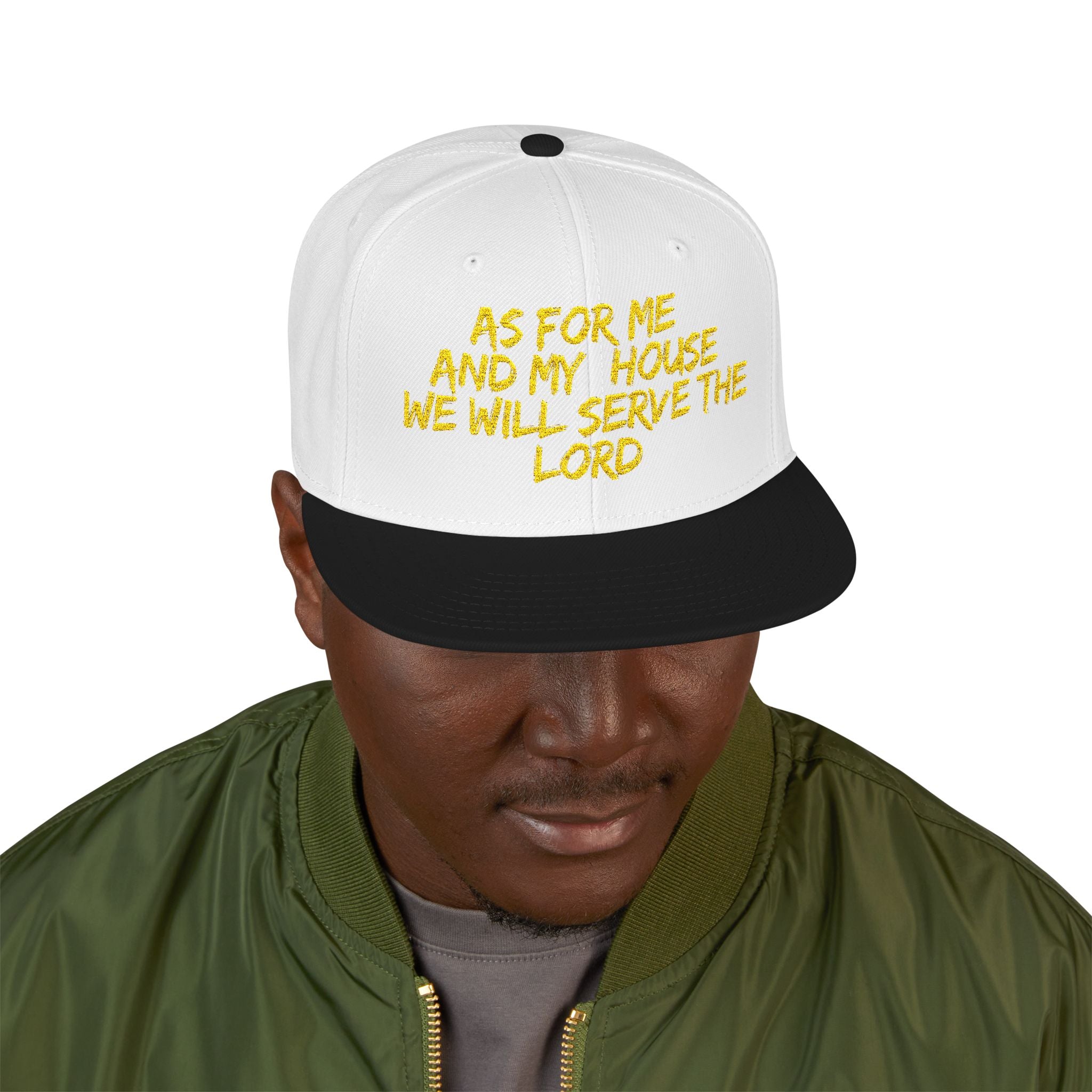 Embroidered Snapback Hat — “As For Me And My House, We Will Serve the Lord” Streetwear Cap