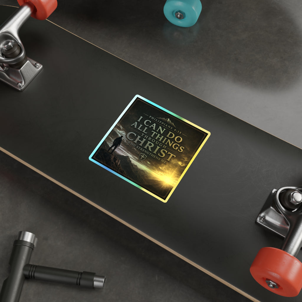 Holographic Die-Cut Sticker — "I Can Do All Things Through Christ" (Philippians 4:13)