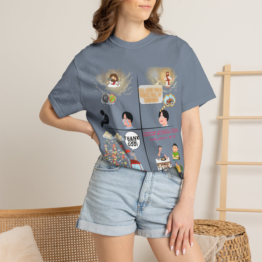 Graphic Panel T-Shirt — Cute Storyboard Illustrations "Make Room For Your Blessings"