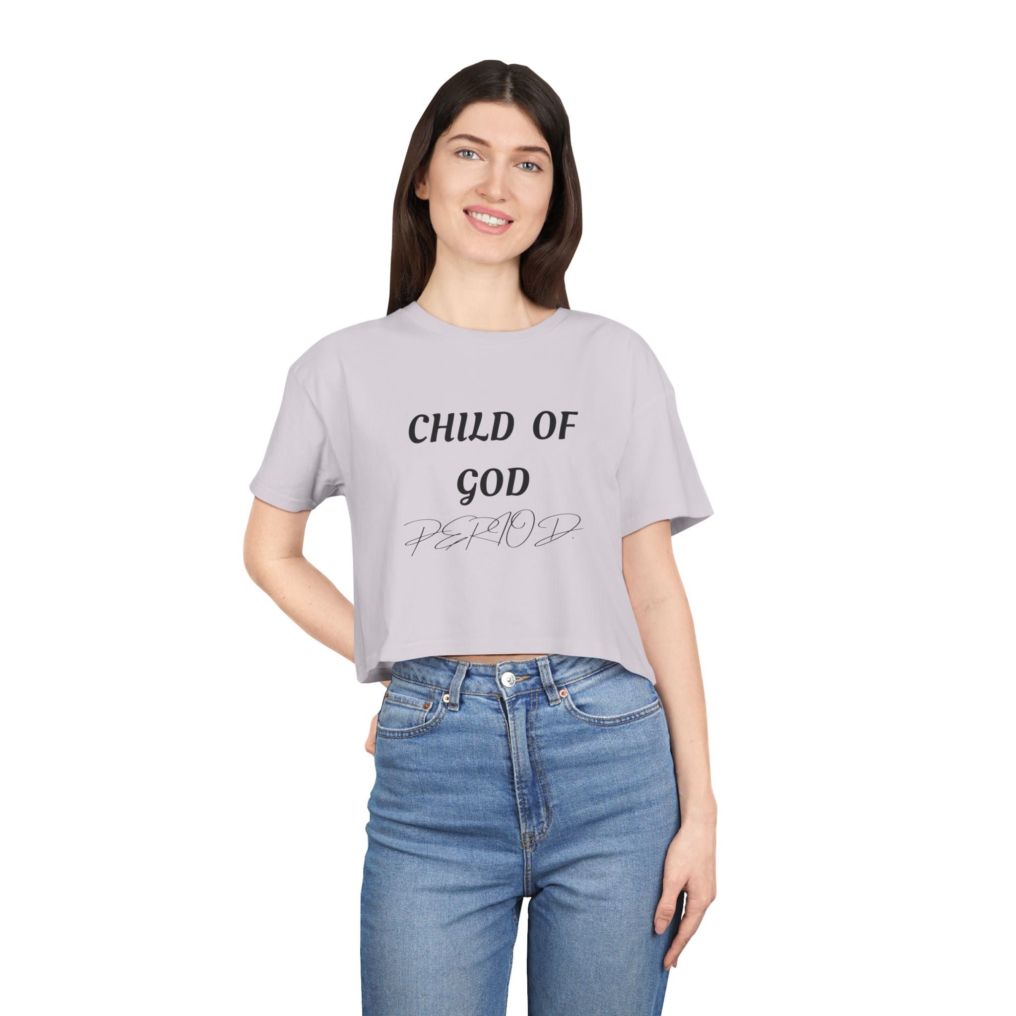 Child of God Crop Tee — "God Don't Play Bout Me" Christian Faith Women's Crop Top