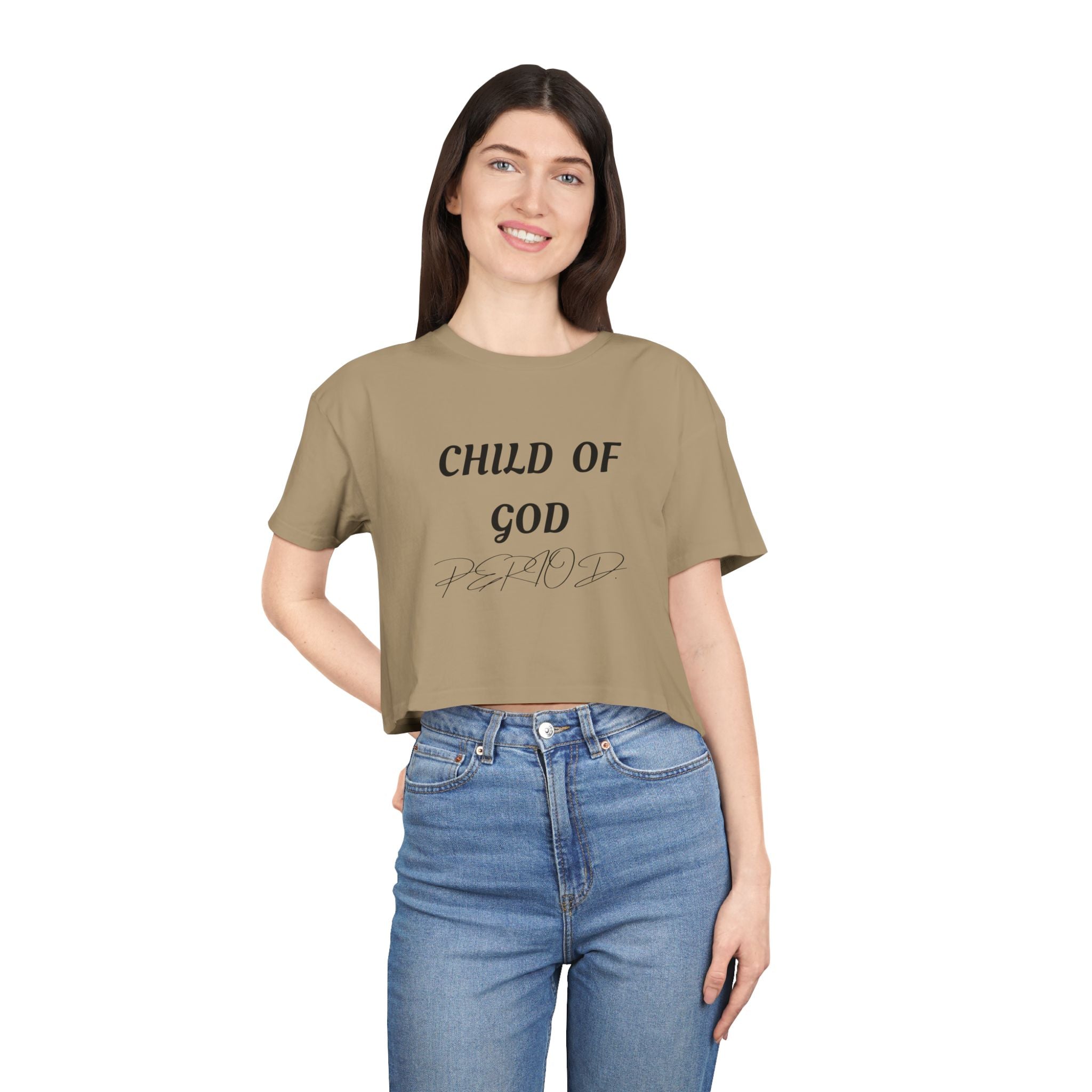 Child of God Crop Tee — "God Don't Play Bout Me" Christian Faith Women's Crop Top