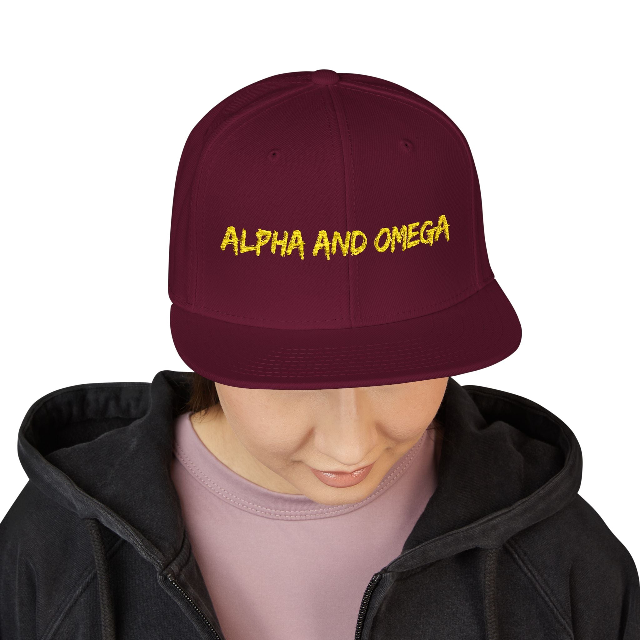 Embroidered "Alpha and Omega" Snapback Hat - Streetwear Trucker Cap