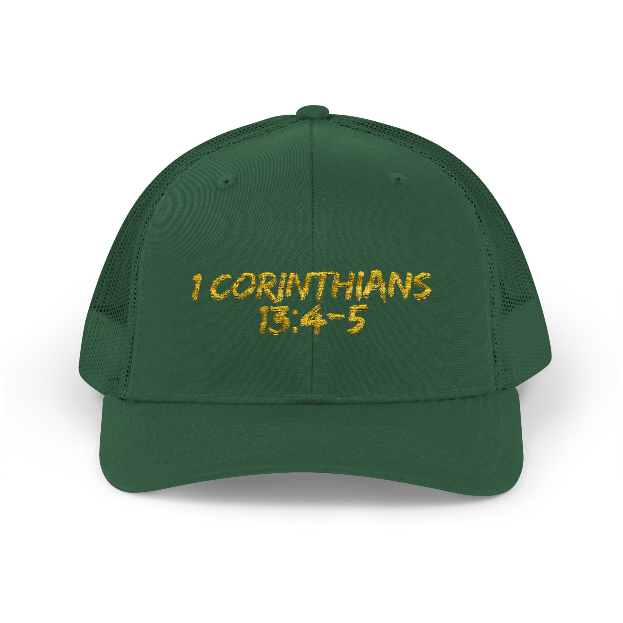 1 Corinthians 13:4-5 Trucker Cap — Customizable Mesh Back Hat