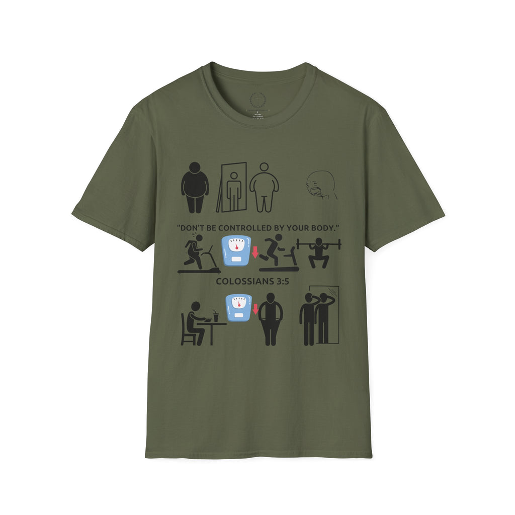 T-Shirt — “Don’t Be Controlled By Your Body” Christian Fitness Graphic