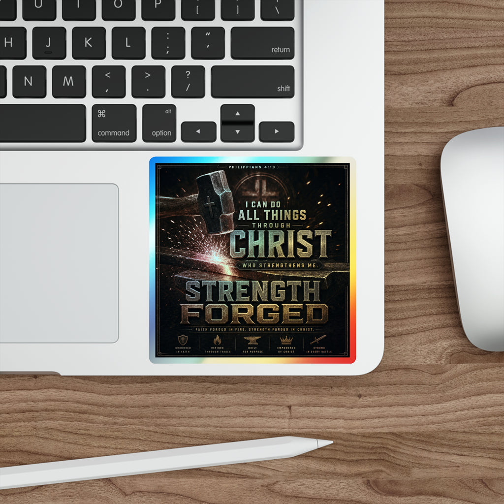 Holographic Die-Cut Sticker — "I Can Do All Things Through Christ" Inspirational Faith Design