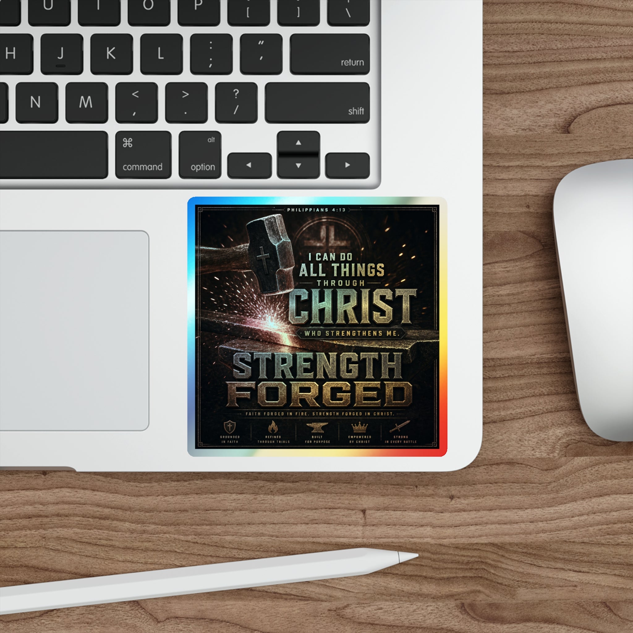 Holographic Die-Cut Sticker — "I Can Do All Things Through Christ" Inspirational Faith Design