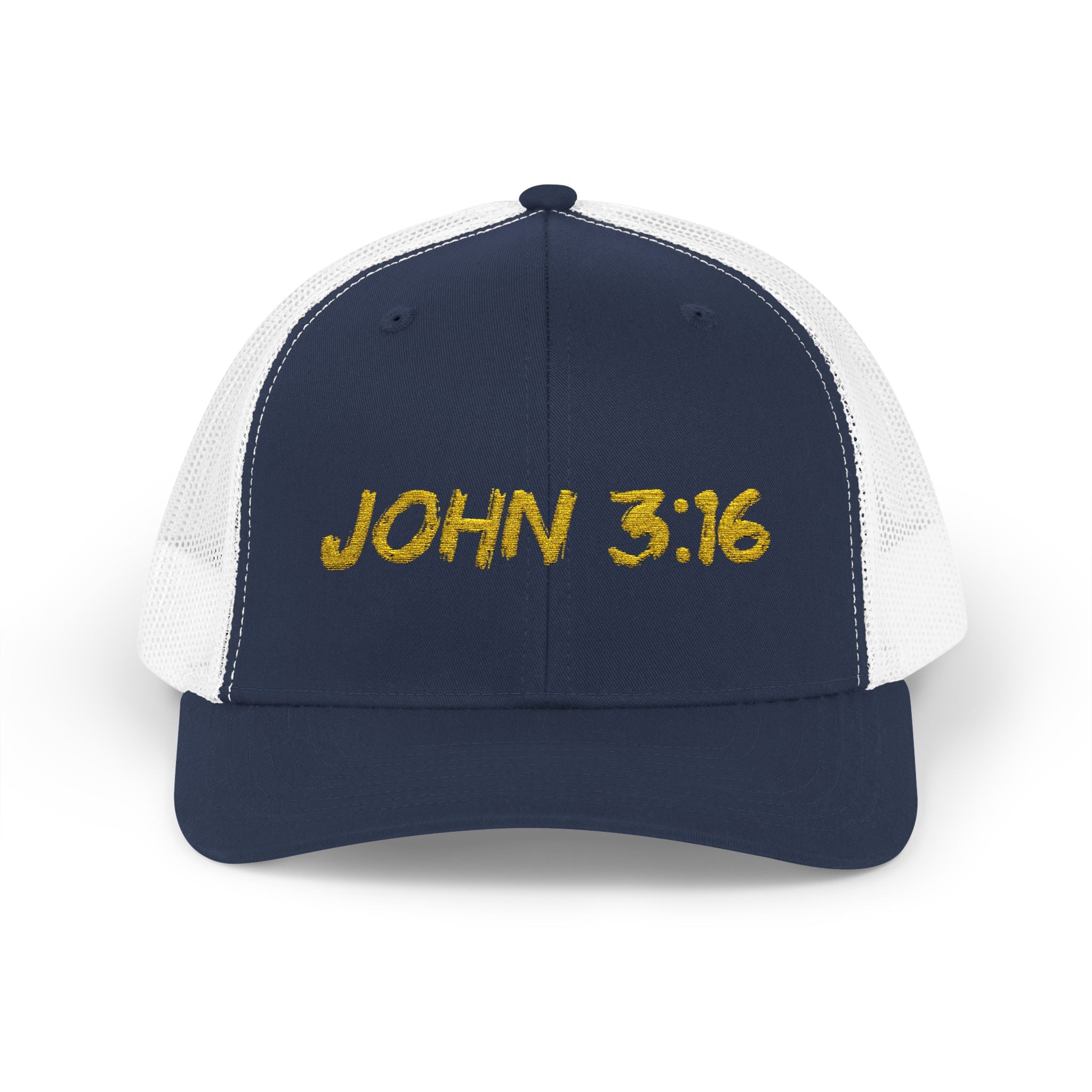 John 3:16 Trucker Cap — Embroidered Christian Snapback Mesh back Hat