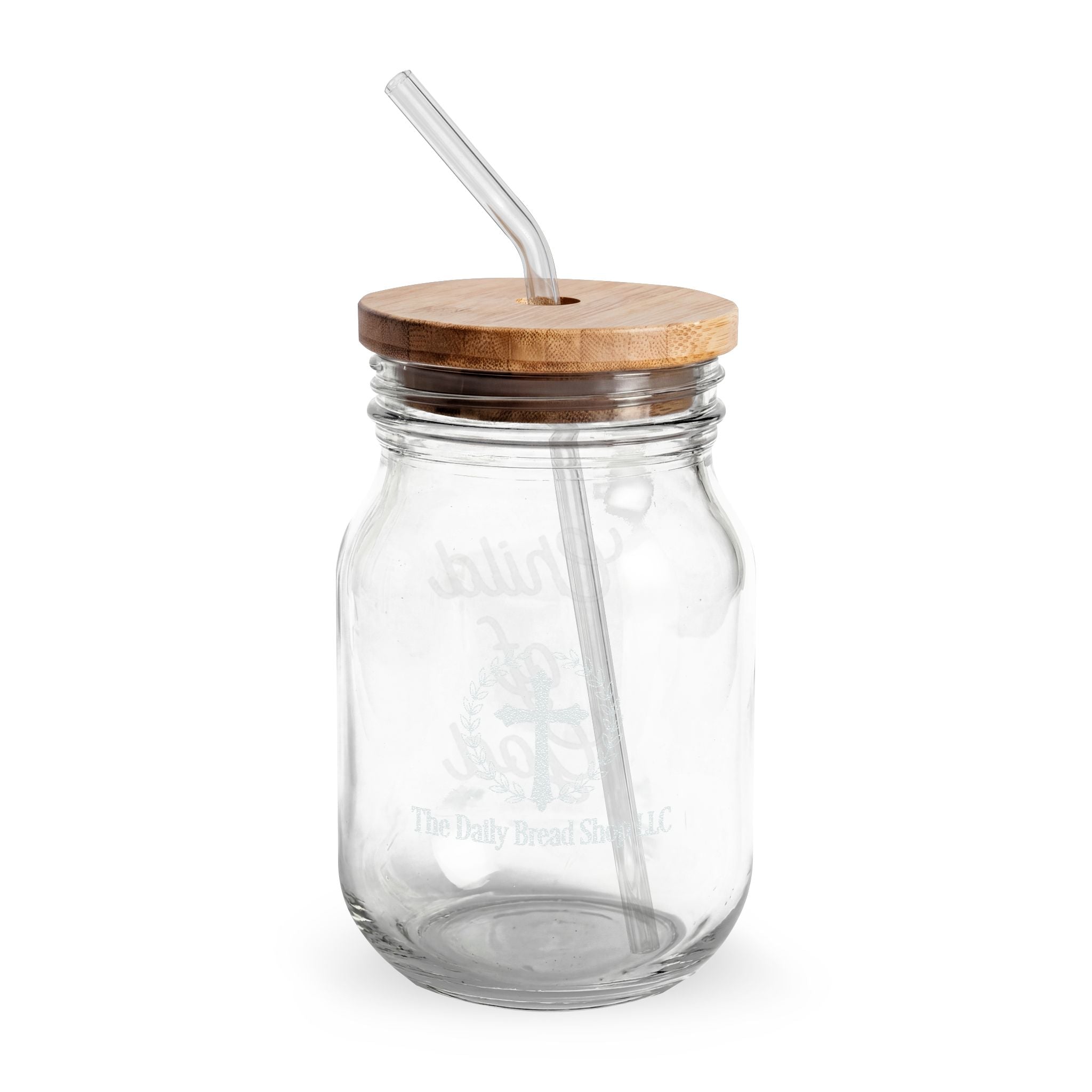 Engraved 16oz Glass Sipper Jar with Bamboo Lid & Straw — 'Child of God' Faith Design (Customizable)