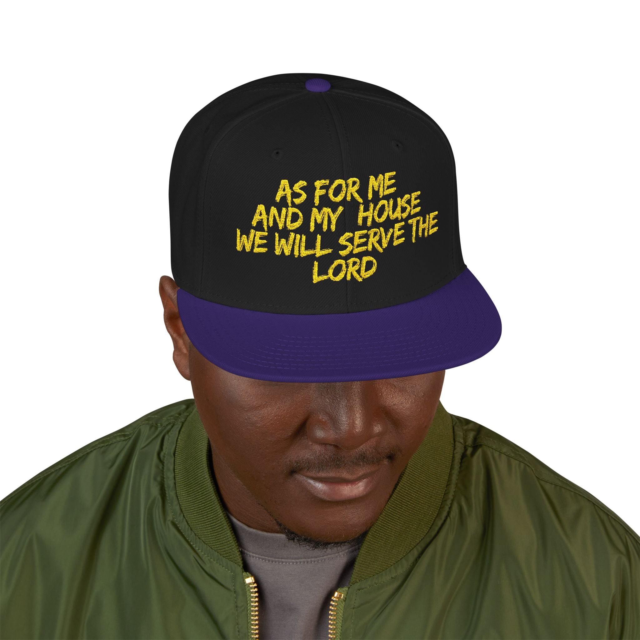 Embroidered Snapback Hat — “As For Me And My House, We Will Serve the Lord” Streetwear Cap