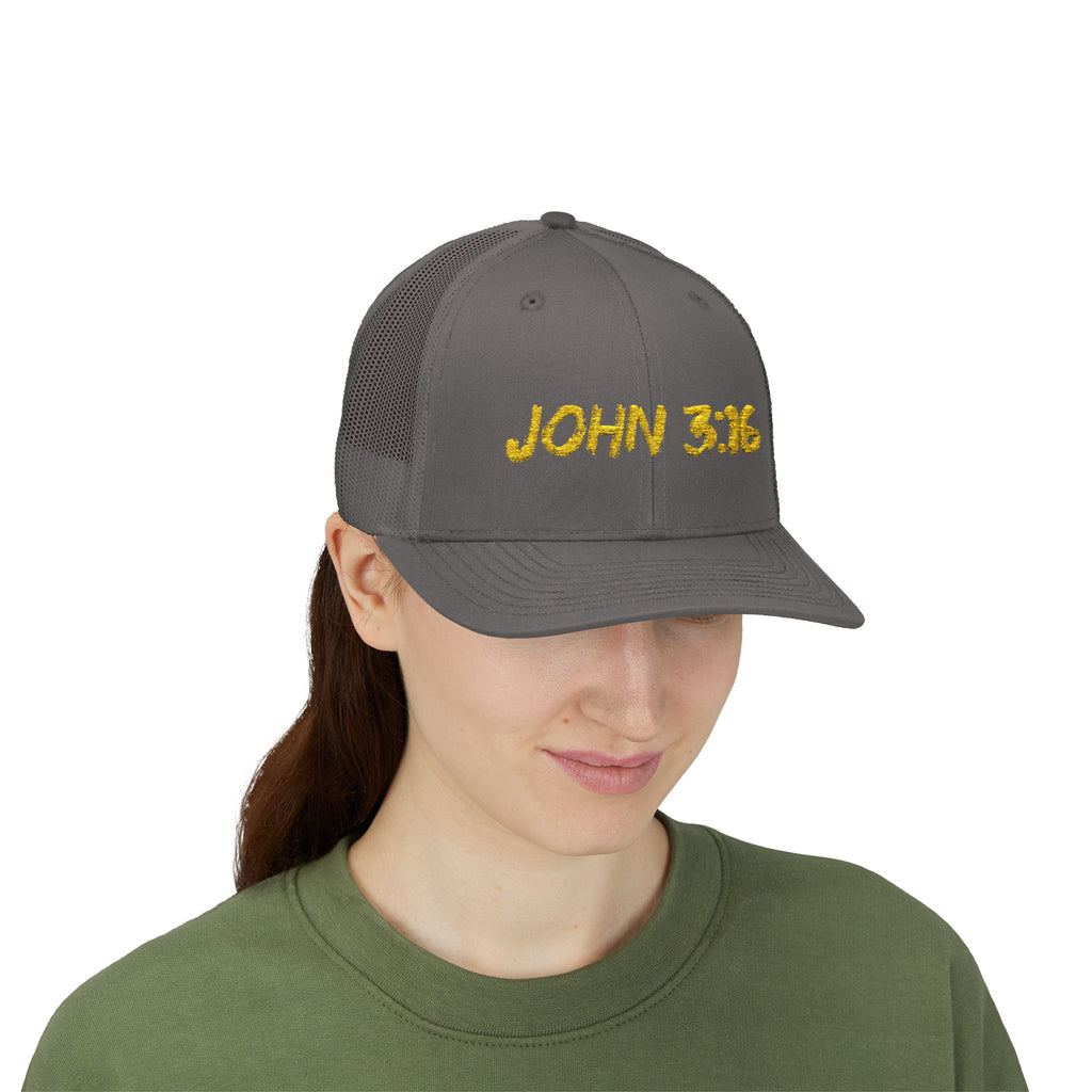 John 3:16 Trucker Cap — Embroidered Christian Snapback Mesh back Hat