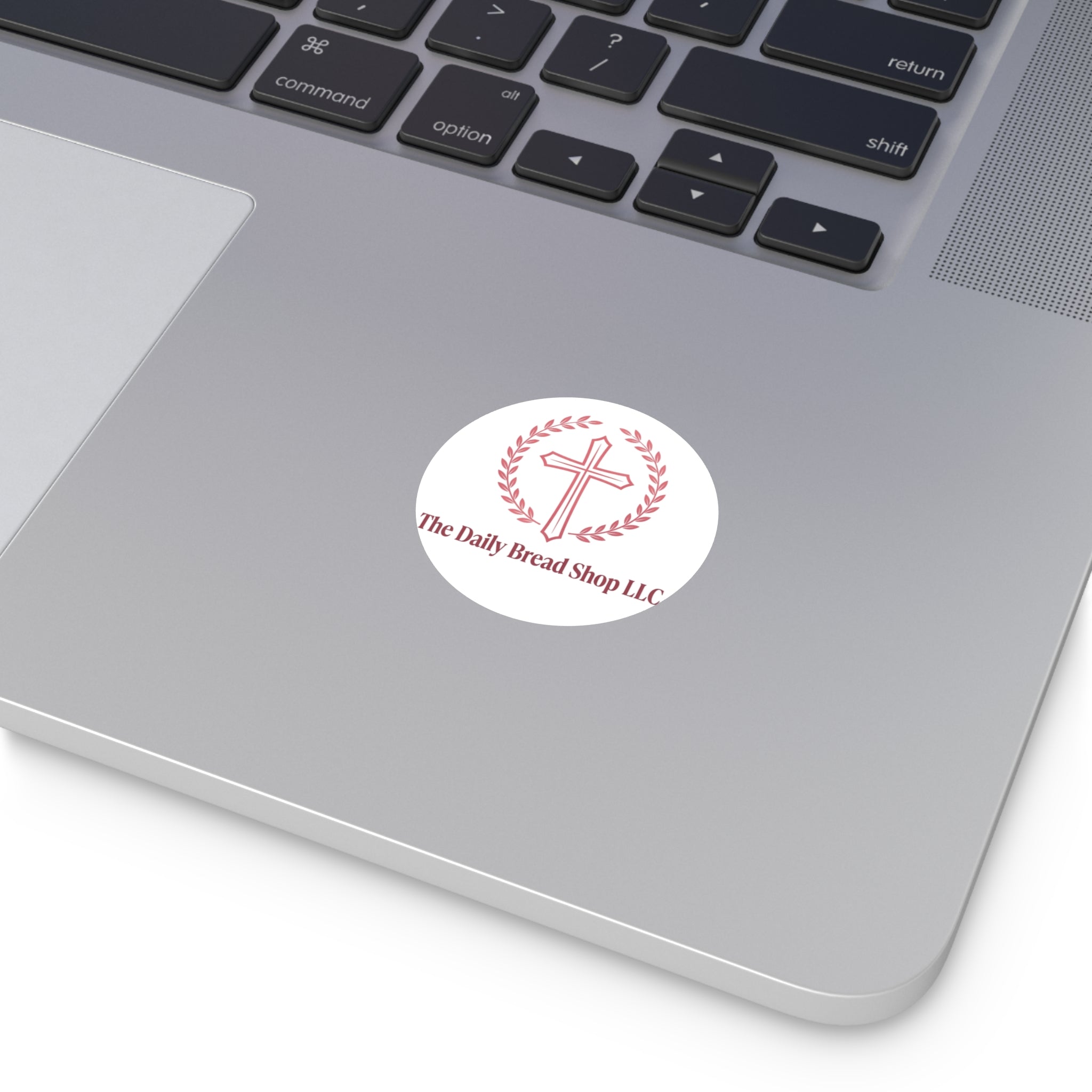 Christian Cross Logo Sticker — "The Daily Bread Shop LLC" Round Vinyl Sticker