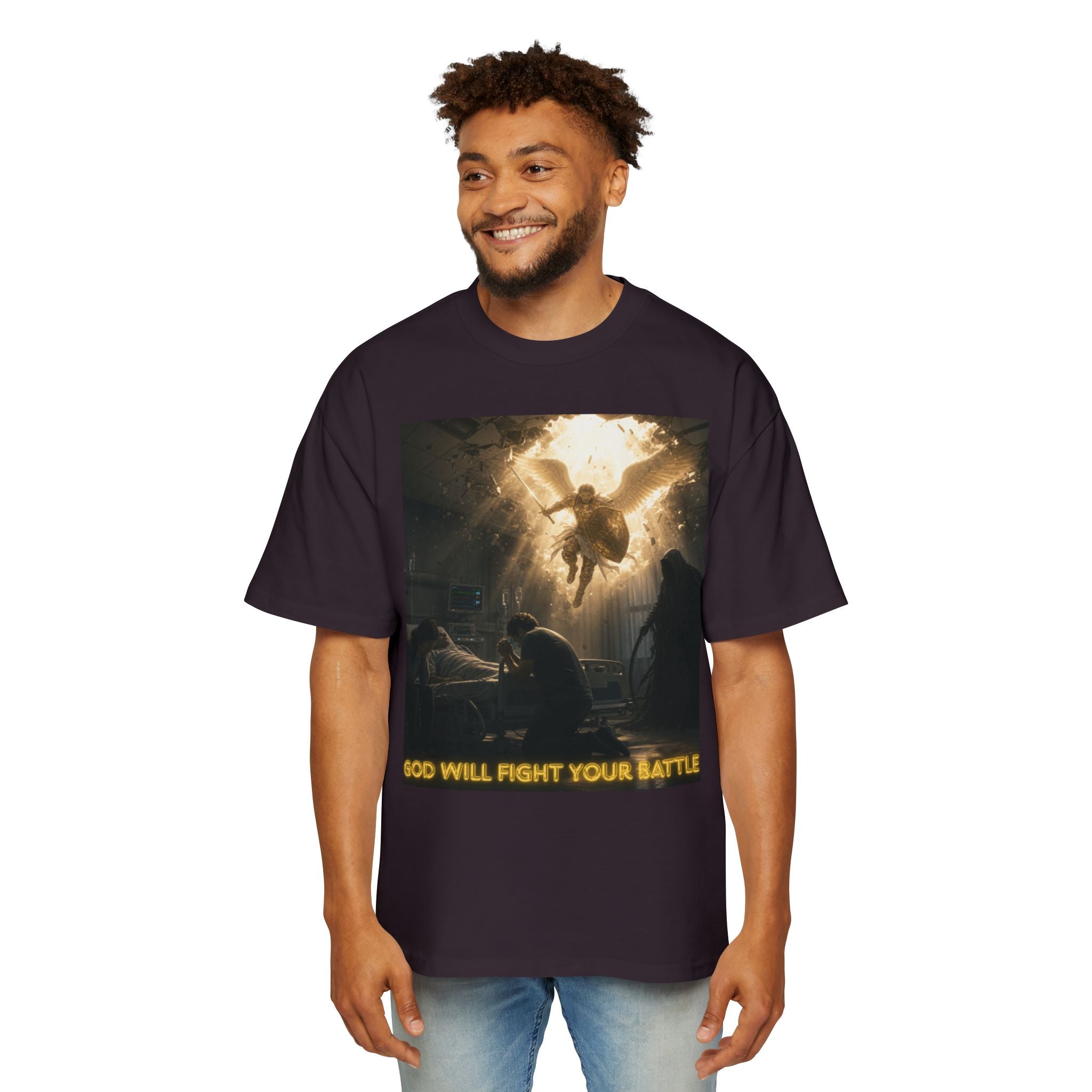 Christian Graphic Tee — "God Will Fight Your Battle" Oversized T‑Shirt