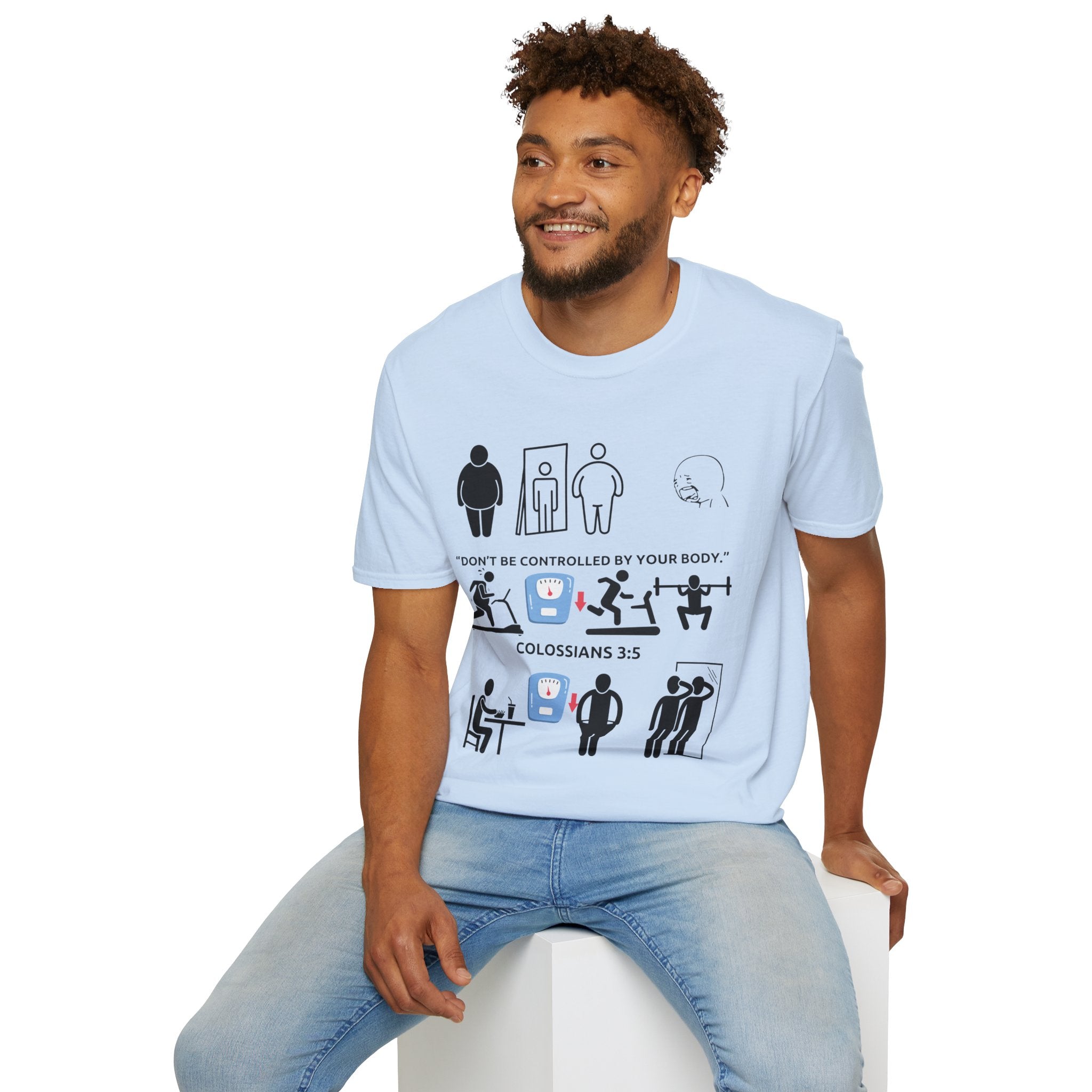 T-Shirt — “Don’t Be Controlled By Your Body” Christian Fitness Graphic