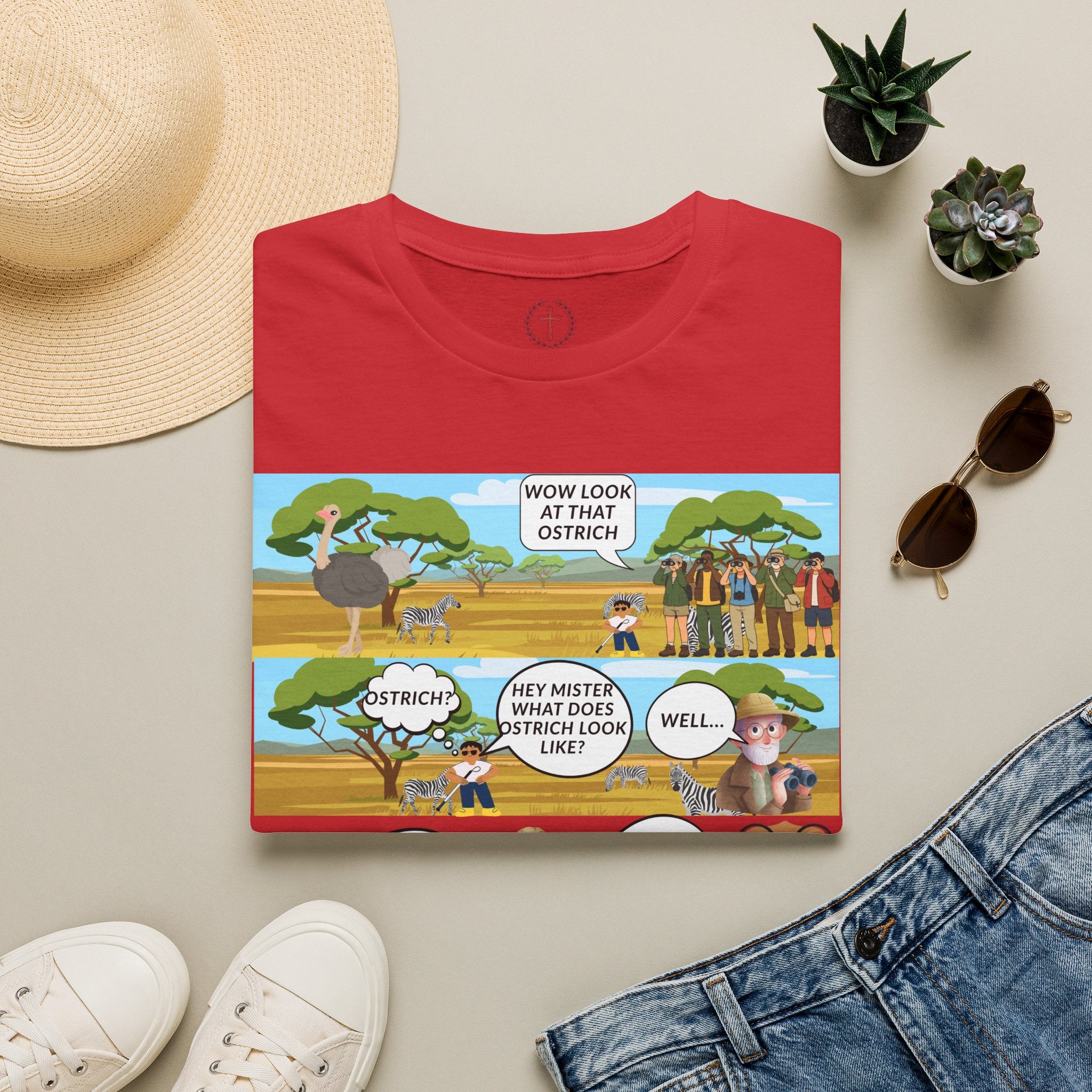 T-Shirt — Funny Biblical Ostrich Comic (Habakkuk 2:2-3)