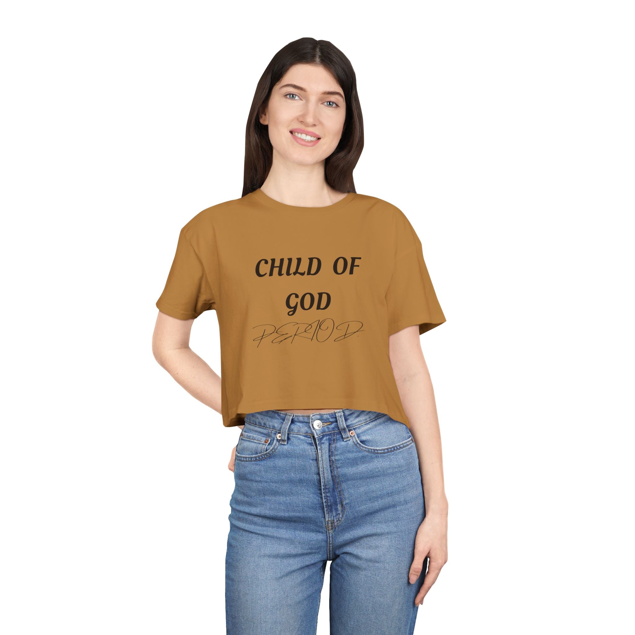 Child of God Crop Tee — "God Don't Play Bout Me" Christian Faith Women's Crop Top