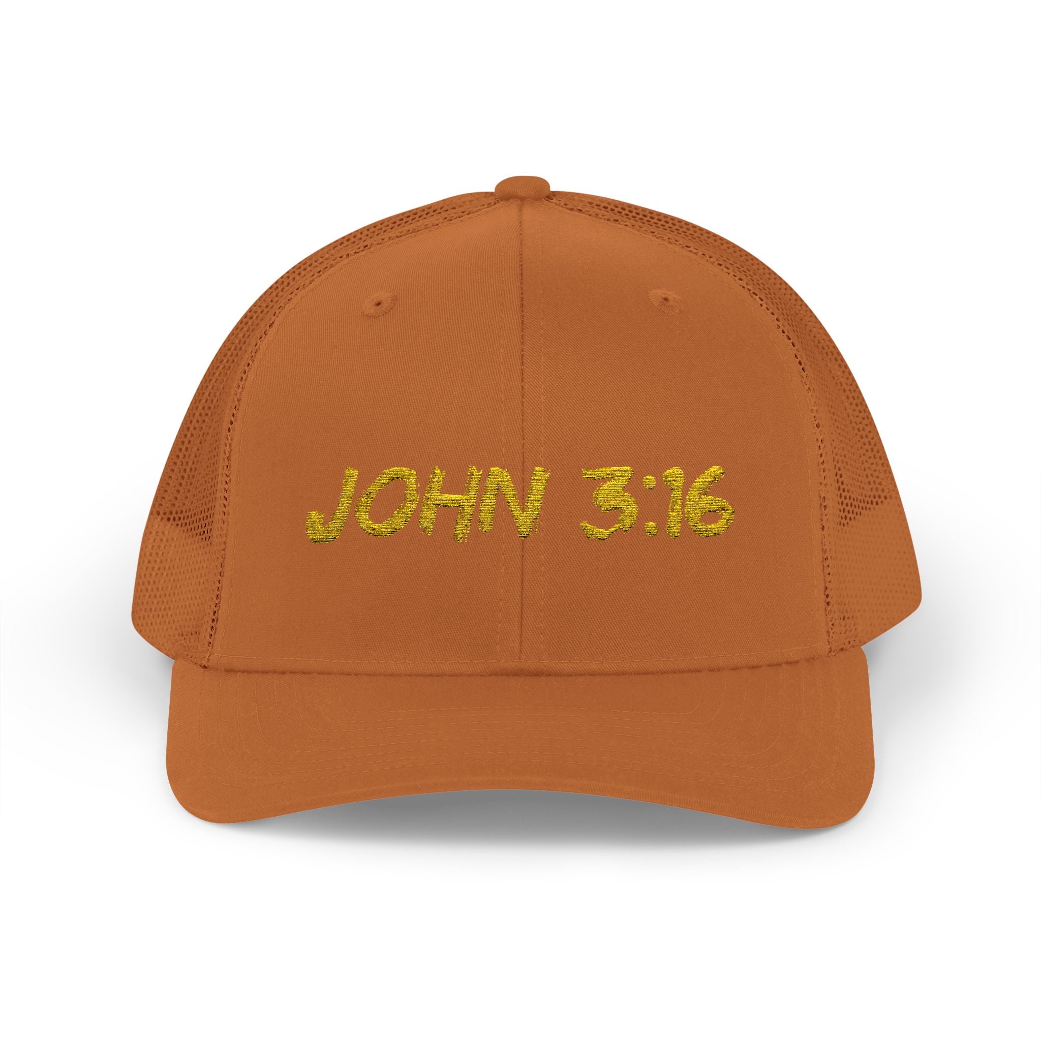 John 3:16 Trucker Cap — Embroidered Christian Snapback Mesh back Hat