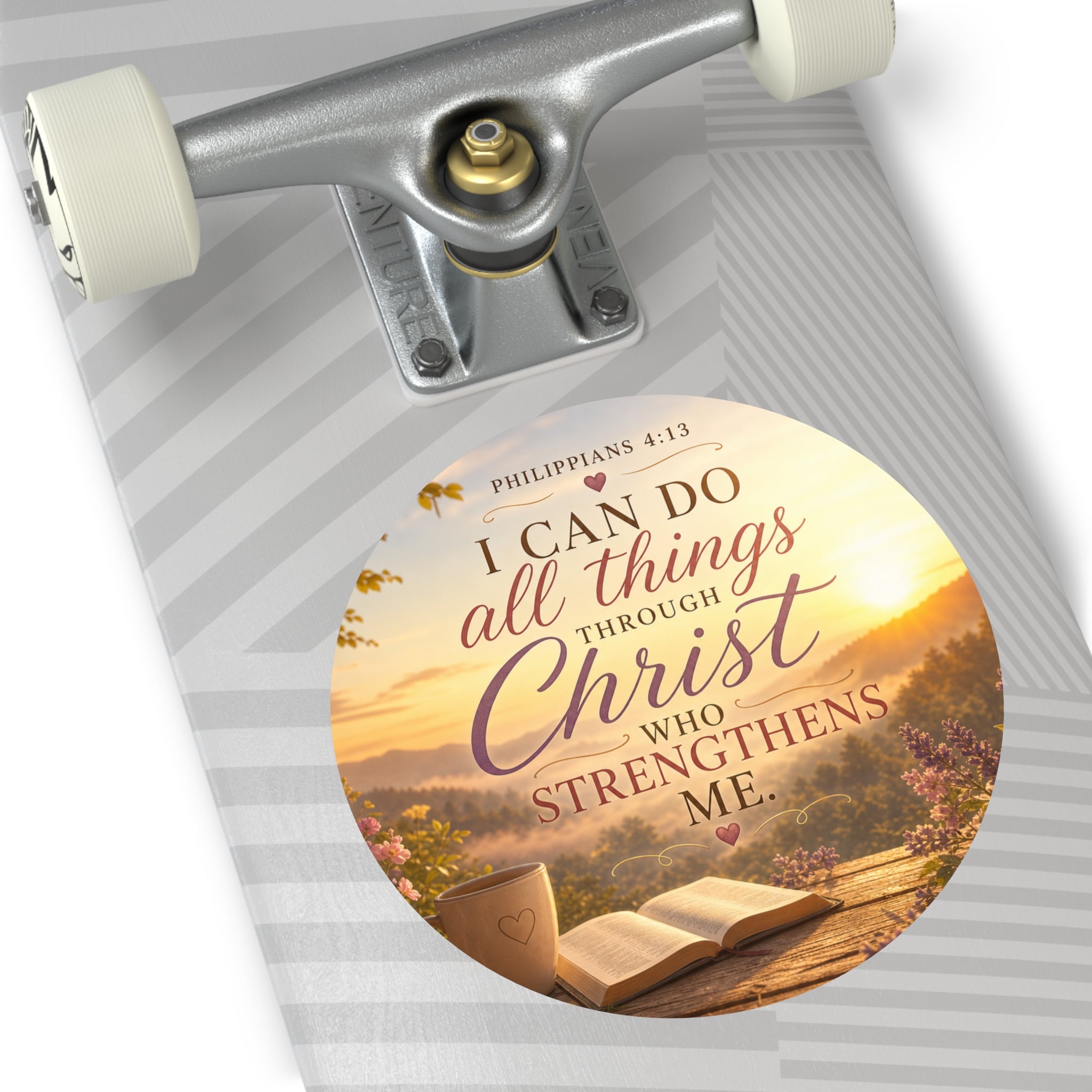 Round Vinyl Sticker — "I Can Do All Things Through Christ" Philippians 4:13 Inspirational Bible Verse