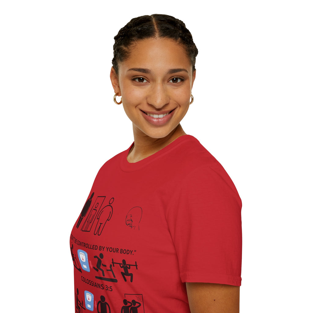 T-Shirt — “Don’t Be Controlled By Your Body” Christian Fitness Graphic