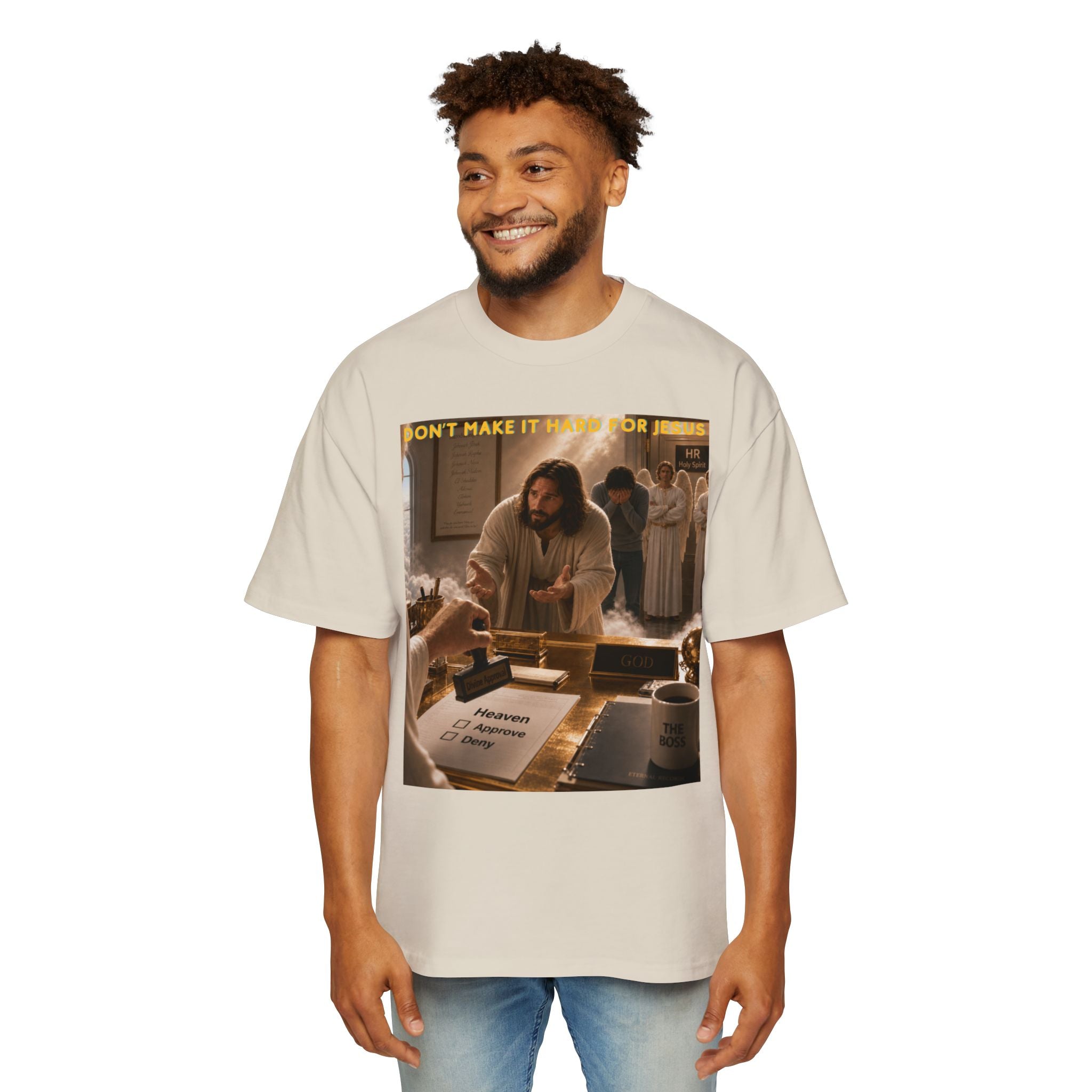 Christian Jesus Graphic Tee — "Don't Make It Hard For Jesus" Oversized Shirt