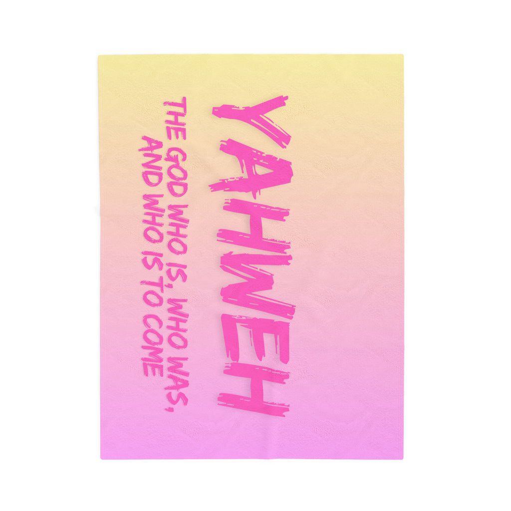 Yahweh Velveteen Plush Blanket – Pink Gradient Faith Throw with Scripture Text