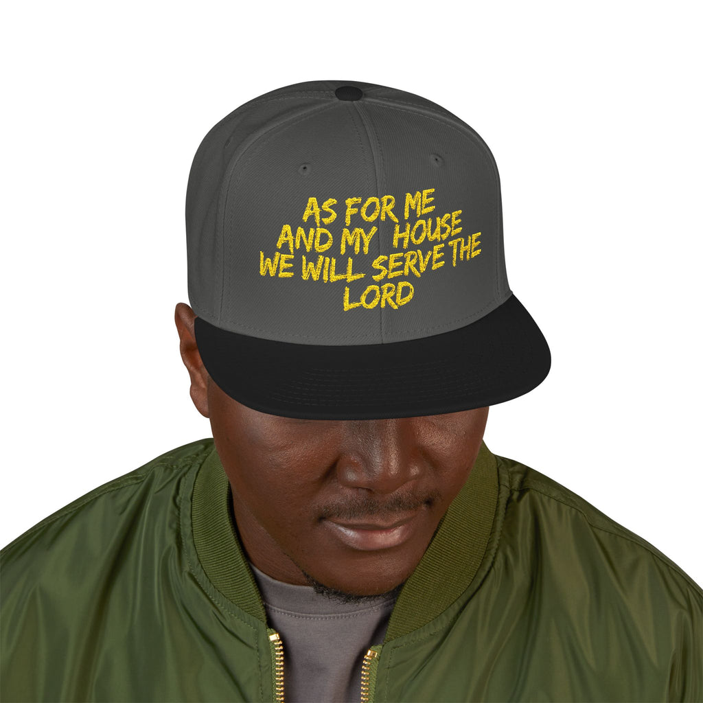 Embroidered Snapback Hat — “As For Me And My House, We Will Serve the Lord” Streetwear Cap