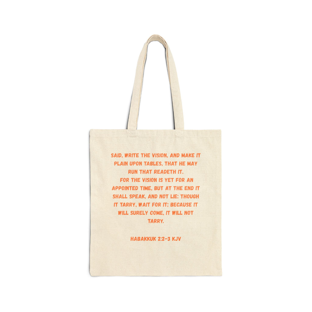 Bible Verse Tote Bag — Habakkuk 2:2-3 Canvas Shoulder Bag