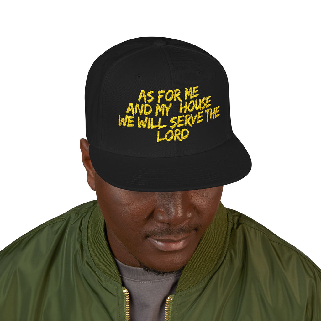 Embroidered Snapback Hat — “As For Me And My House, We Will Serve the Lord” Streetwear Cap