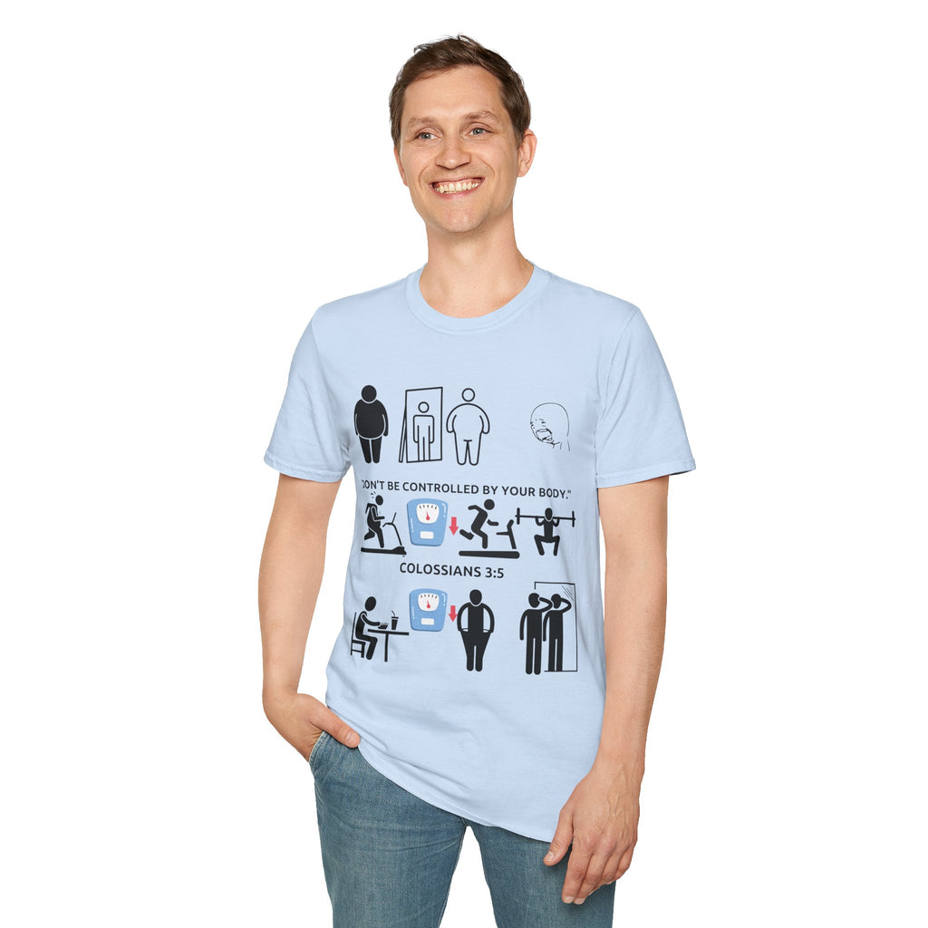 T-Shirt — “Don’t Be Controlled By Your Body” Christian Fitness Graphic
