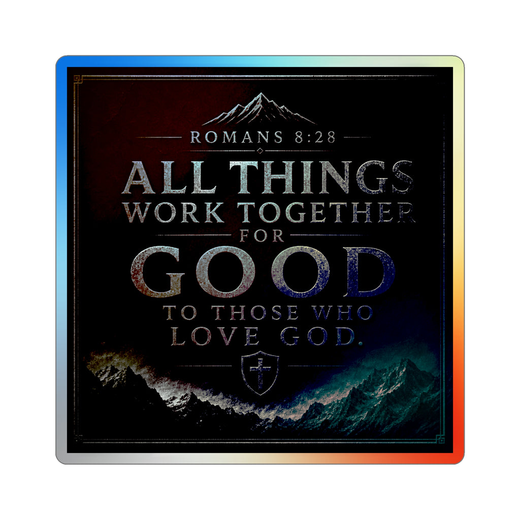 Holographic Faith Sticker — "All Things Work Together for Good" (Romans 8:28)