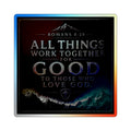 Holographic Faith Sticker — "All Things Work Together for Good" (Romans 8:28)