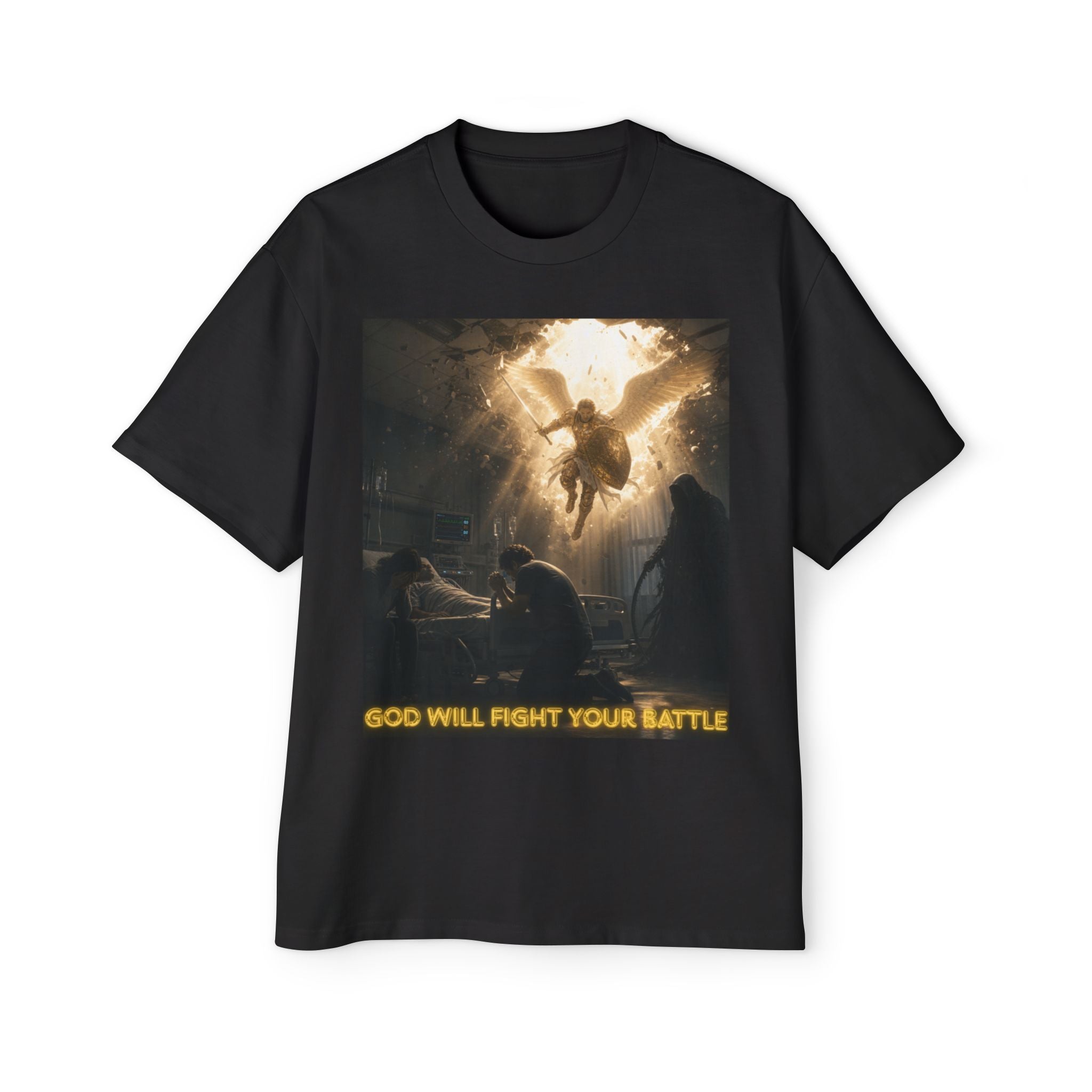 Christian Graphic Tee — "God Will Fight Your Battle" Oversized T‑Shirt