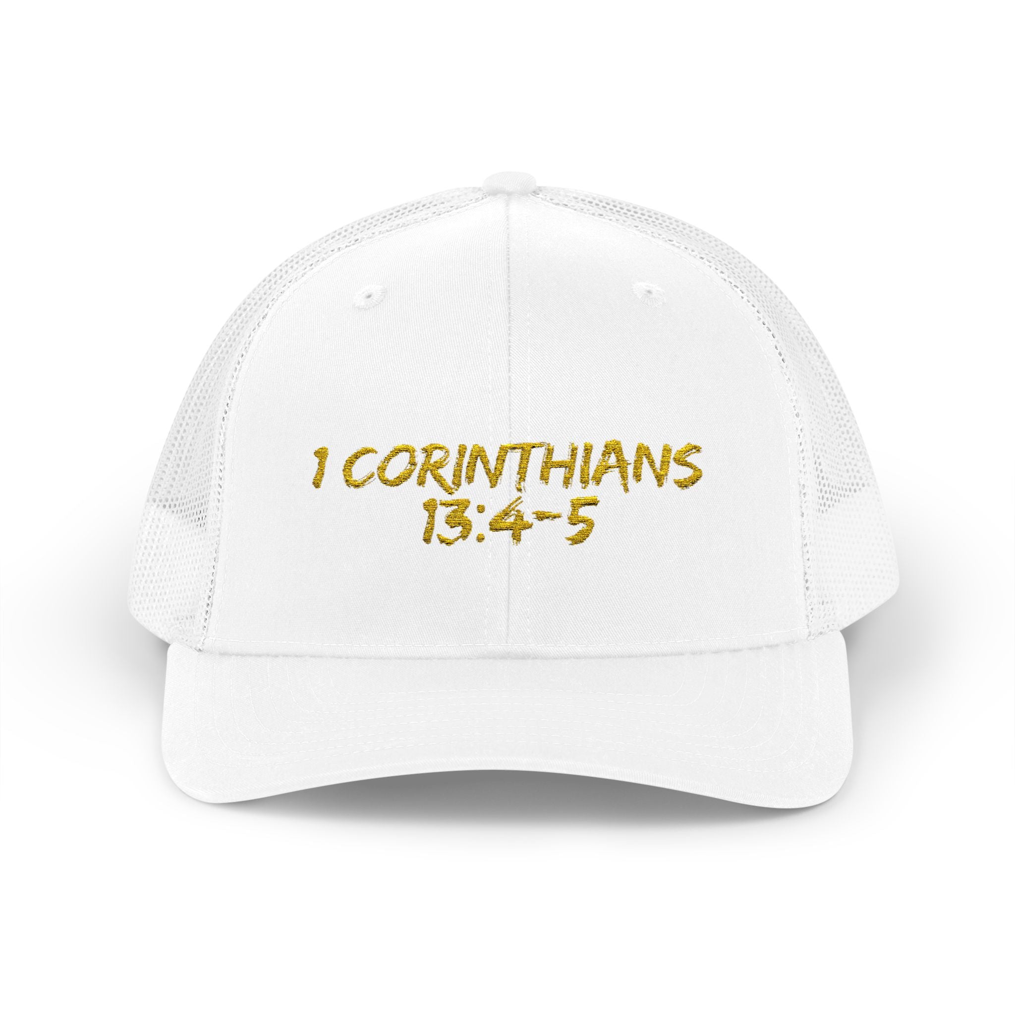 1 Corinthians 13:4-5 Trucker Cap — Customizable Mesh Back Hat