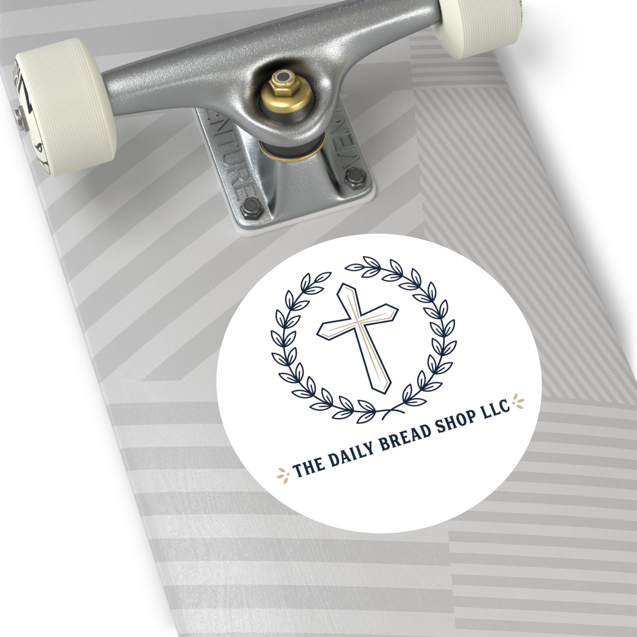 Christian Cross Logo Round Vinyl Sticker — 'The Daily Bread Shop LLC'