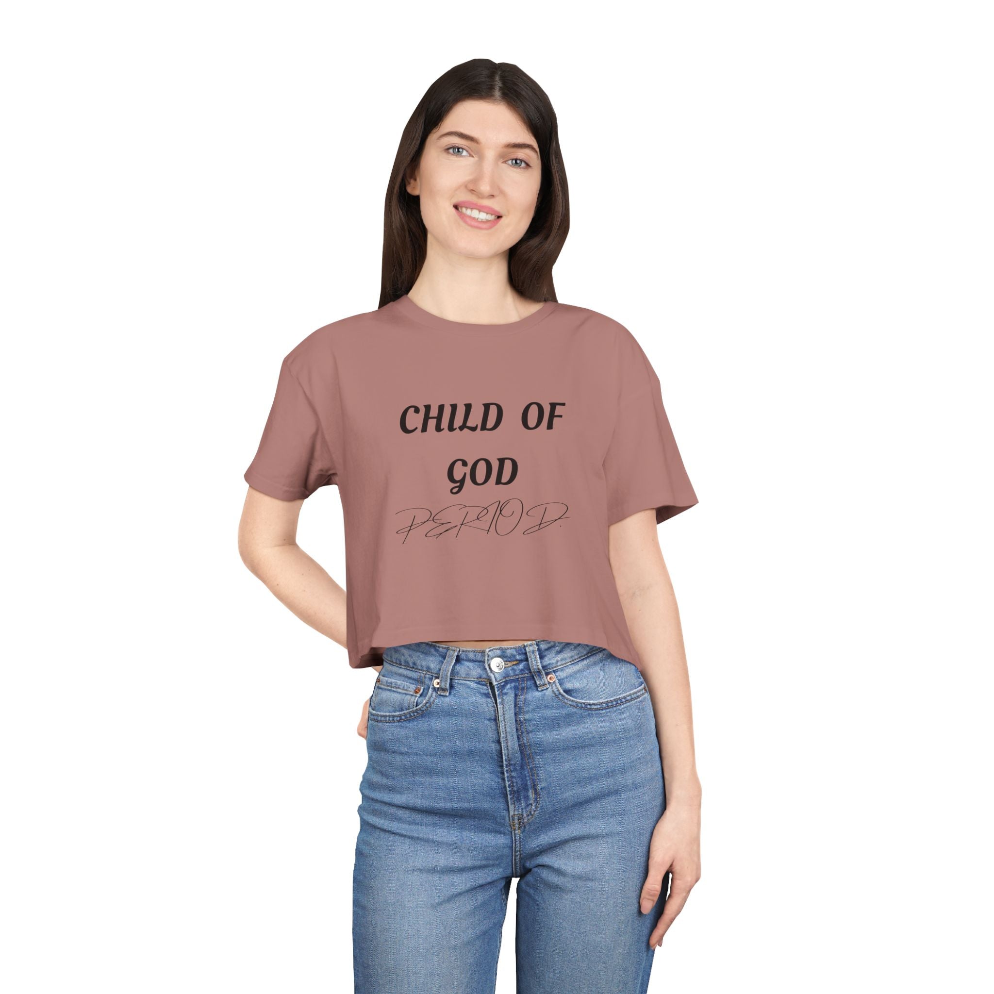 Child of God Crop Tee — "God Don't Play Bout Me" Christian Faith Women's Crop Top