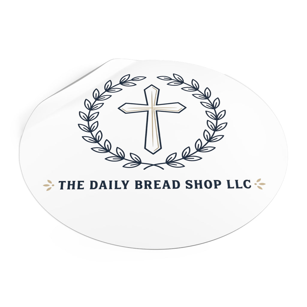 Christian Cross Logo Round Vinyl Sticker — 'The Daily Bread Shop LLC'