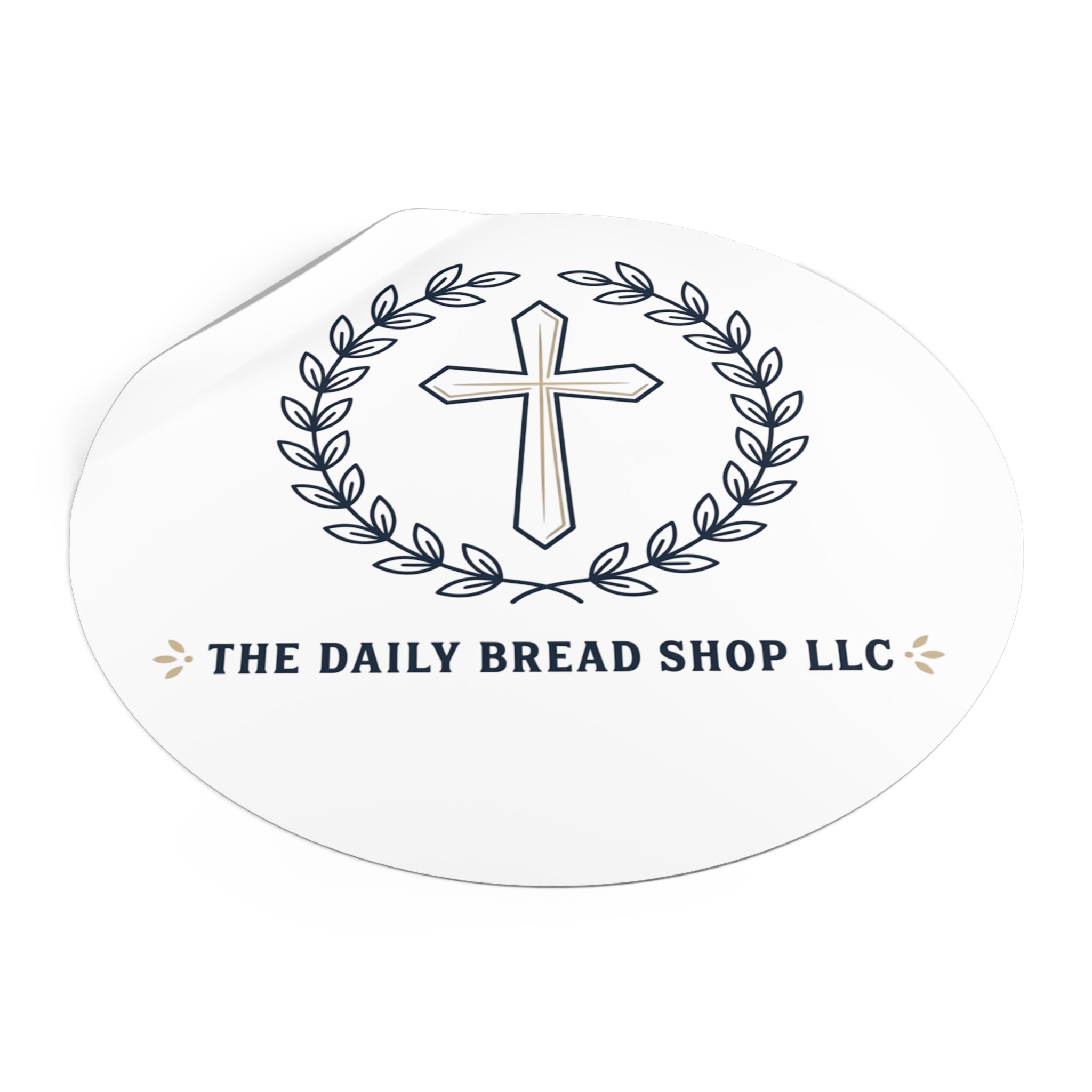 Christian Cross Logo Round Vinyl Sticker — 'The Daily Bread Shop LLC'