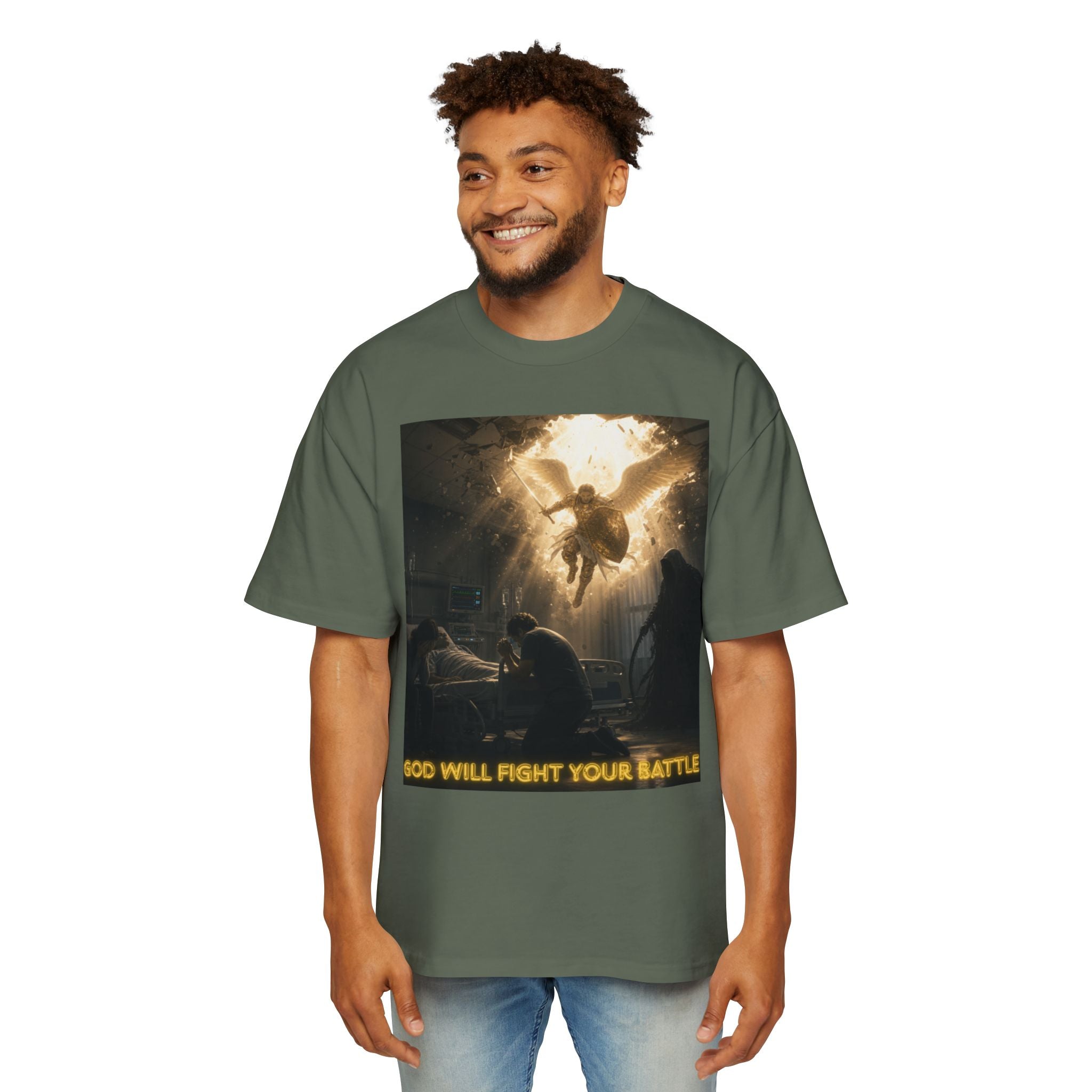 Christian Graphic Tee — "God Will Fight Your Battle" Oversized T‑Shirt