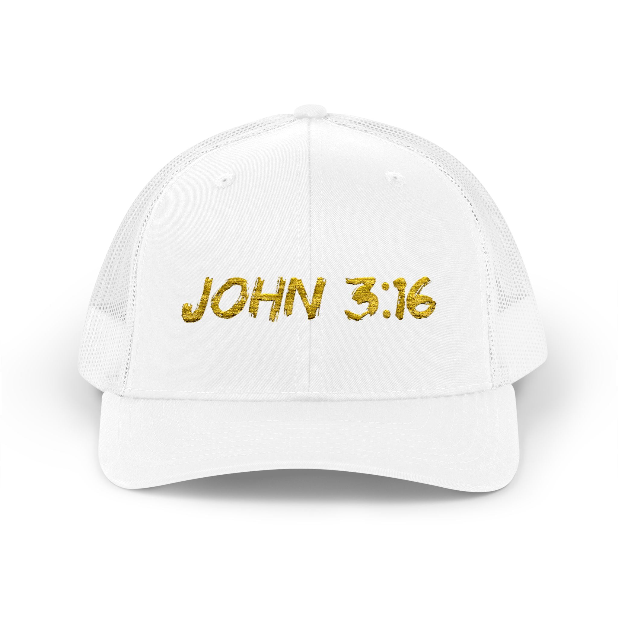 John 3:16 Trucker Cap — Embroidered Christian Snapback Mesh back Hat