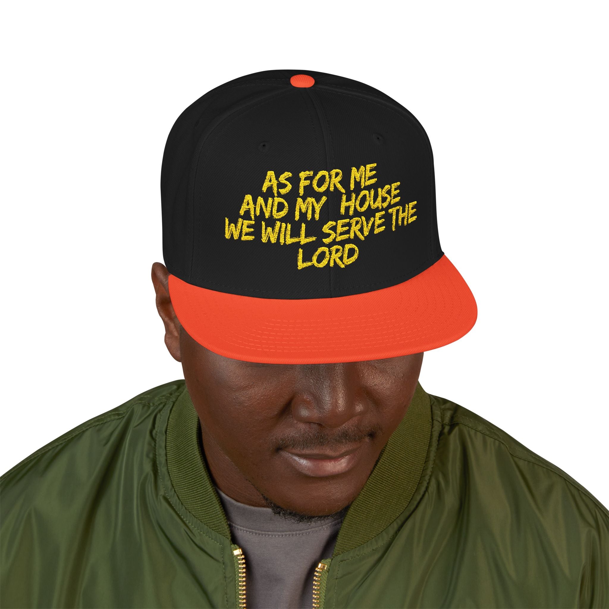 Embroidered Snapback Hat — “As For Me And My House, We Will Serve the Lord” Streetwear Cap