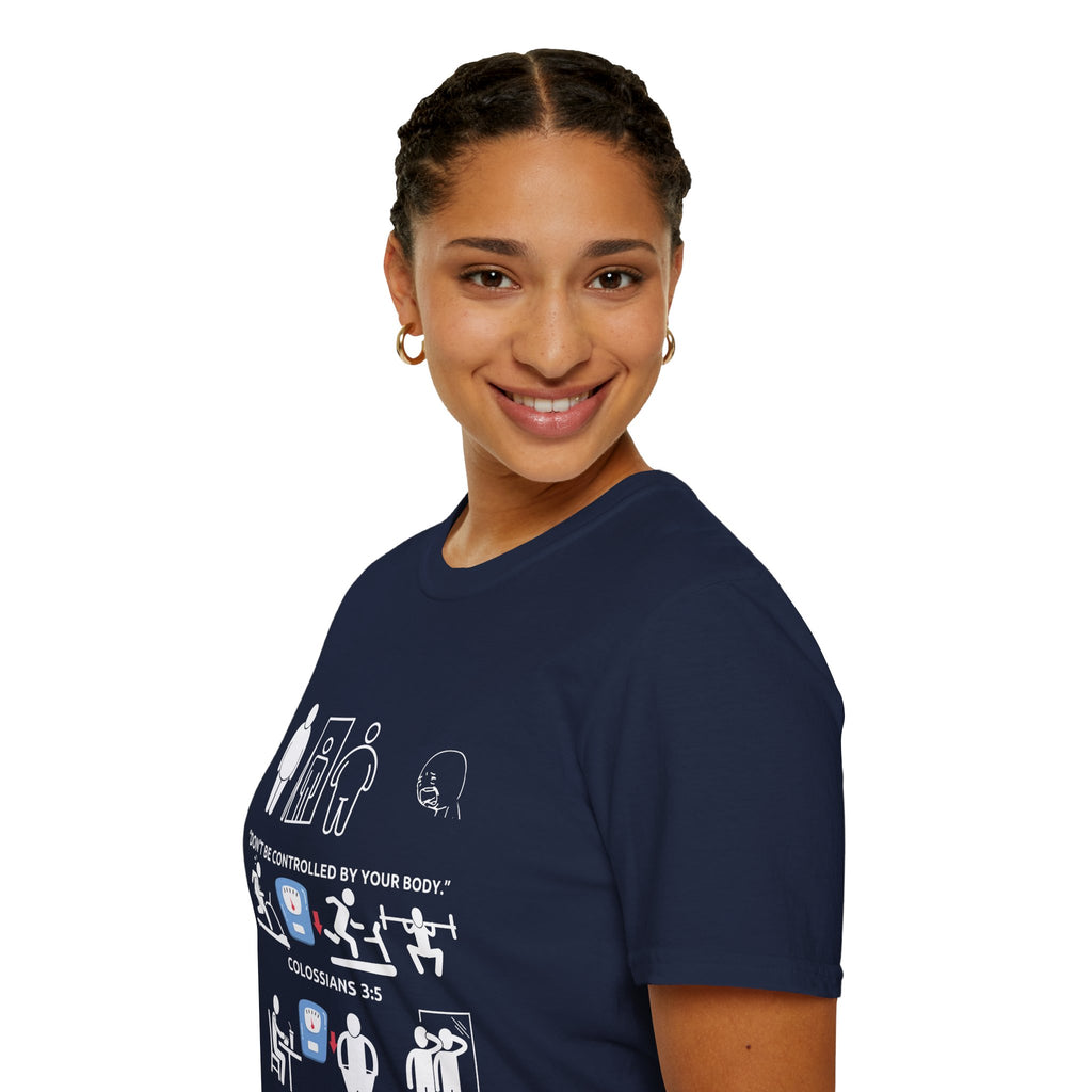 T-Shirt — “Don’t Be Controlled By Your Body” Christian Fitness Graphic