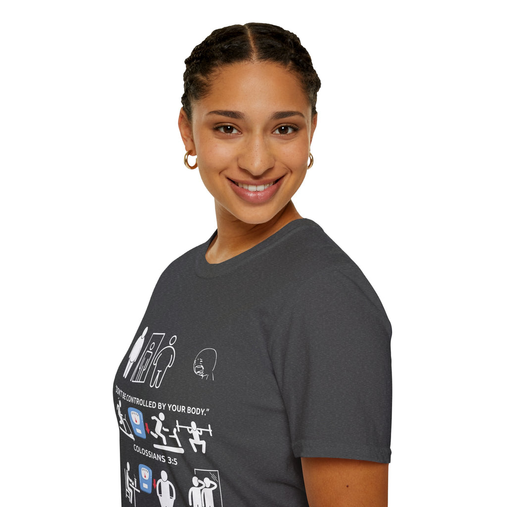 T-Shirt — “Don’t Be Controlled By Your Body” Christian Fitness Graphic