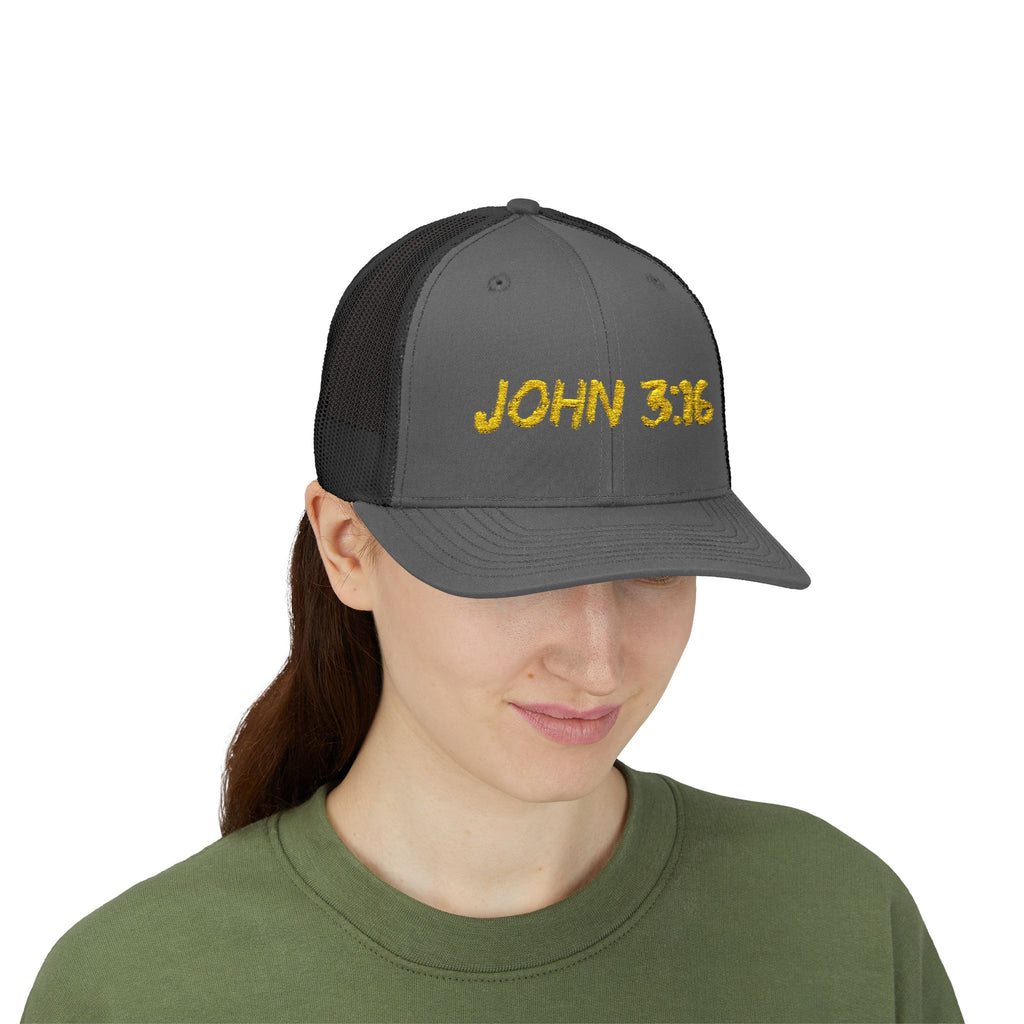 John 3:16 Trucker Cap — Embroidered Christian Snapback Mesh back Hat